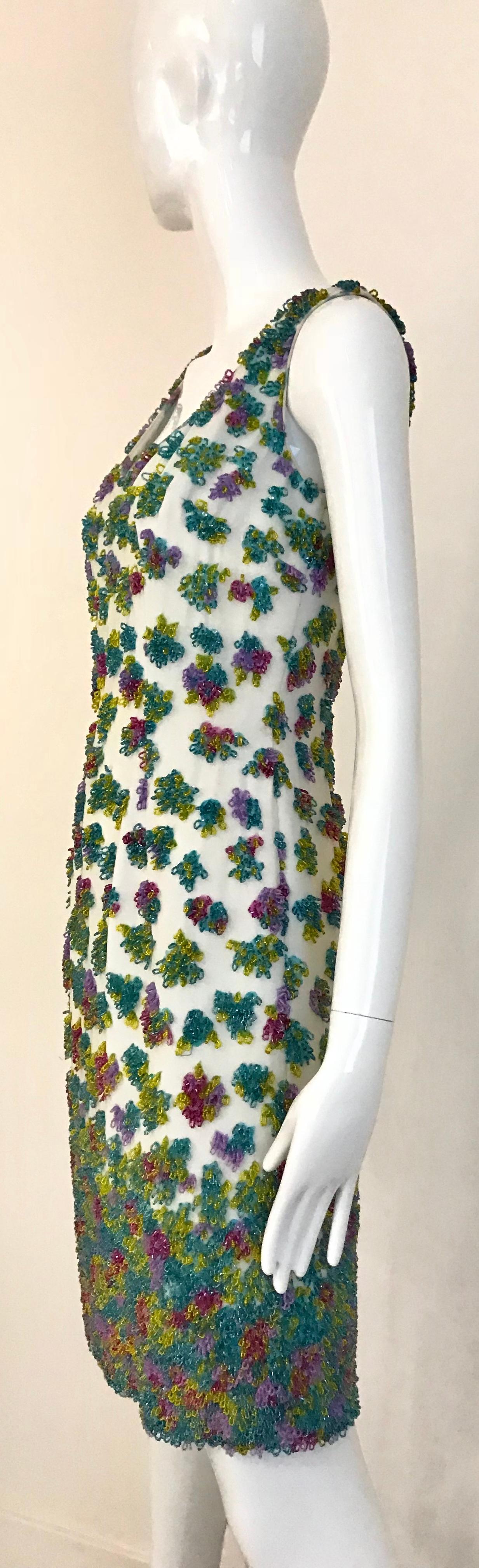 1950s Multi Color Beaded Sleeveles Cocktail Dress 4