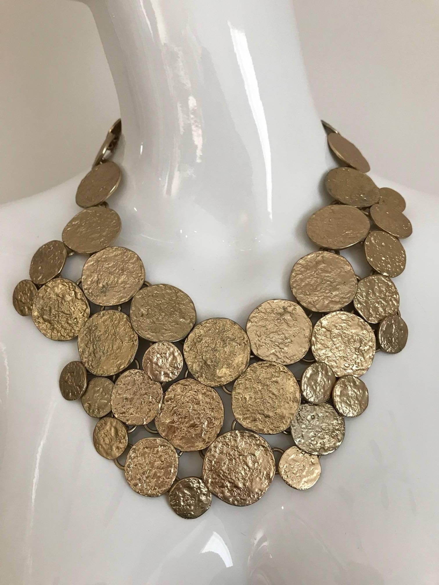 1970s Gold Disk Coin Bib Necklace. 
7 inches ( widest part) 
