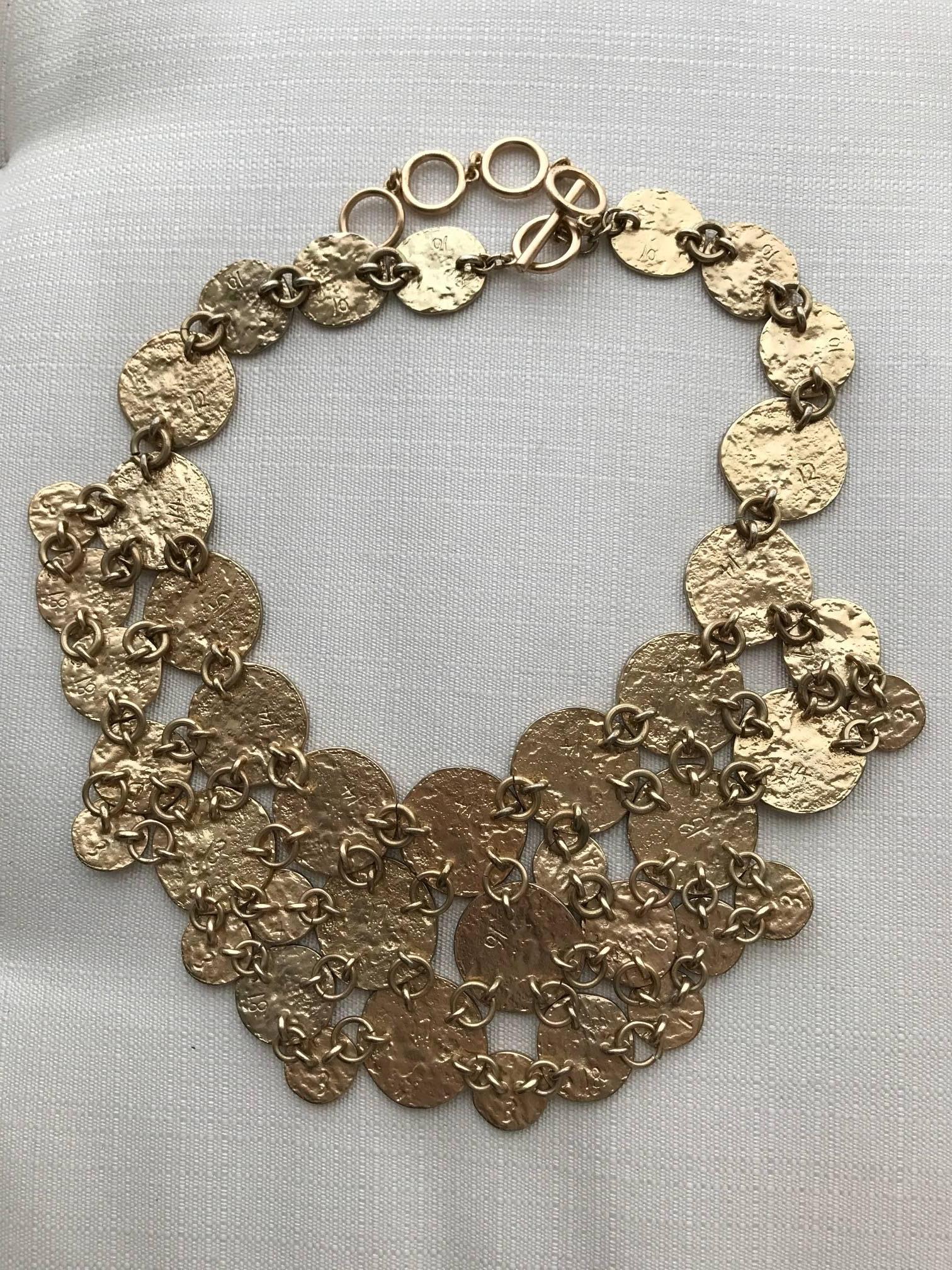 Women's 1970s Gold Disk Bib Necklace