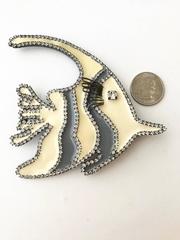 1980s GIORGIO ARMANI Grey and Creme Large Fish Brooch Pin with Rhinestones