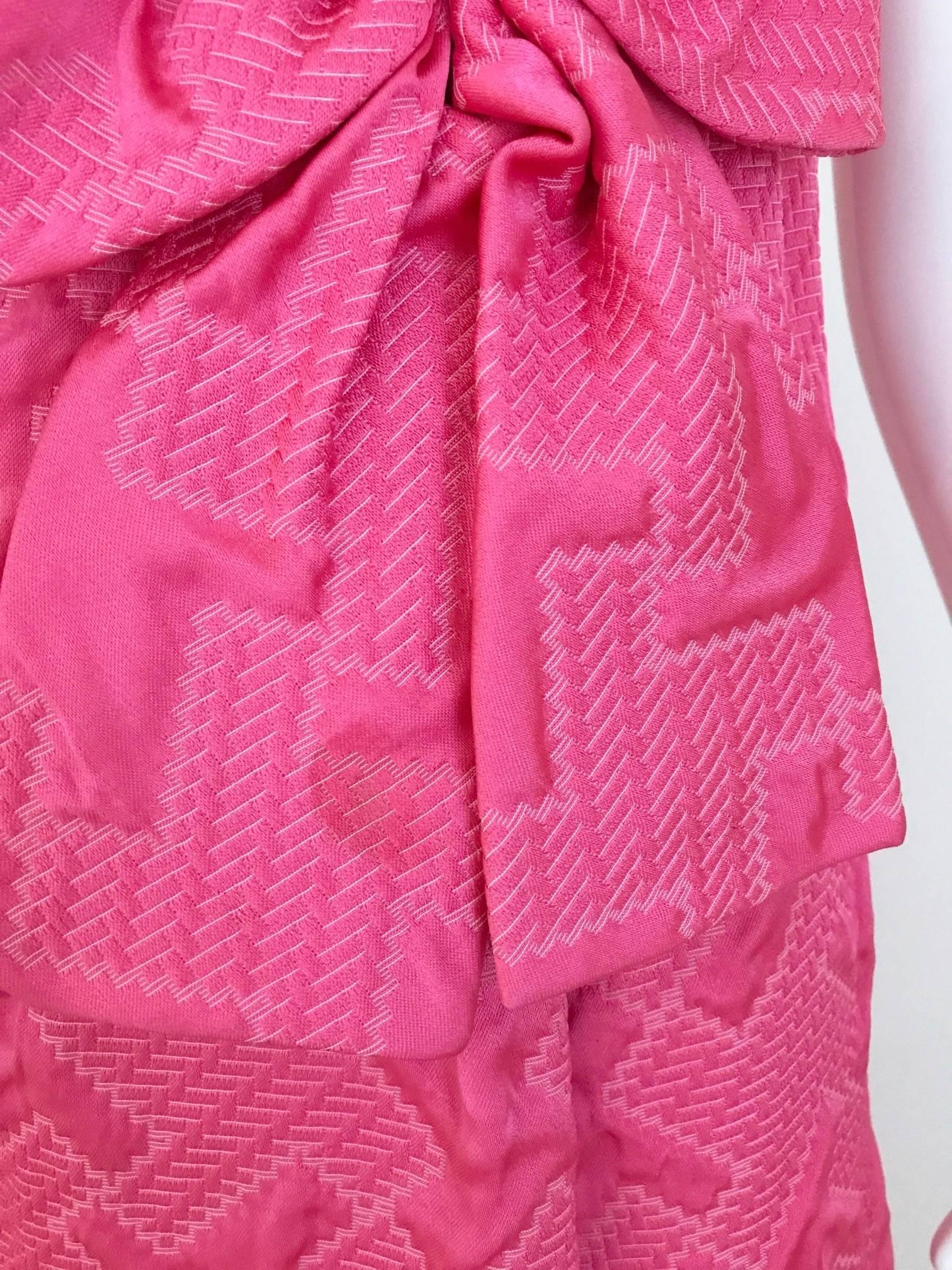 1960s Quilted Magenta Satin Brocade Gown In Excellent Condition For Sale In Beverly Hills, CA