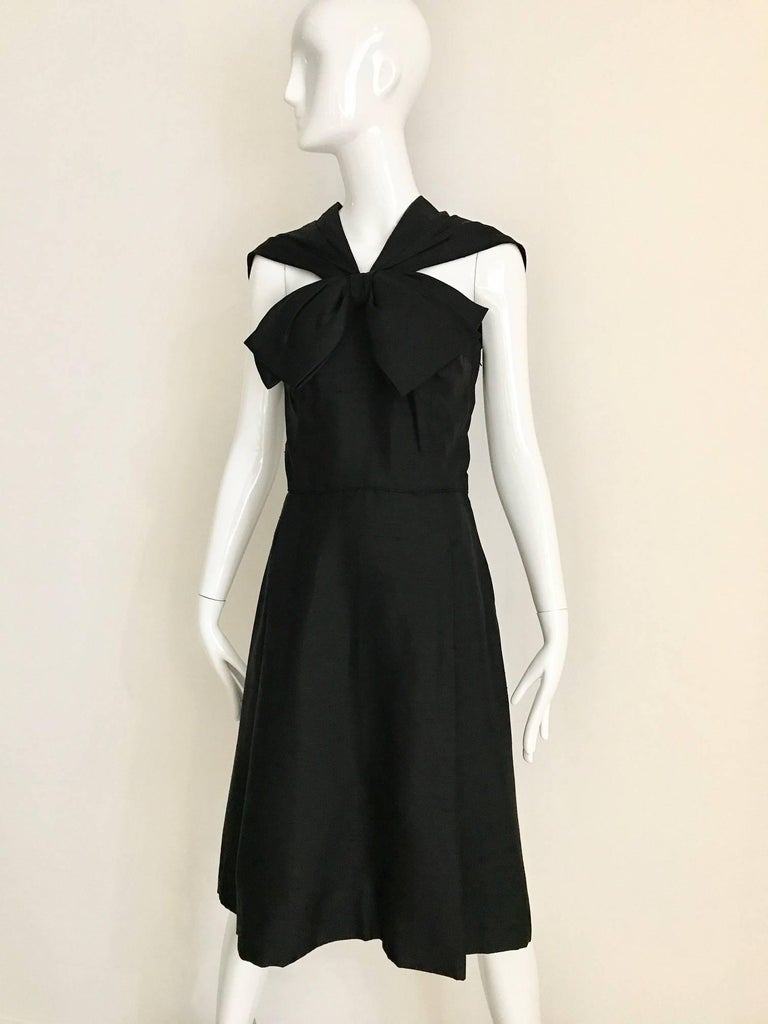 1950s Black Silk Shantung Dress with Large Bow For Sale at 1stDibs ...