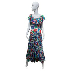 Robe longue à volants et imprimé abstrait Yves Saint Laurent Rive Gauche, vers 1980