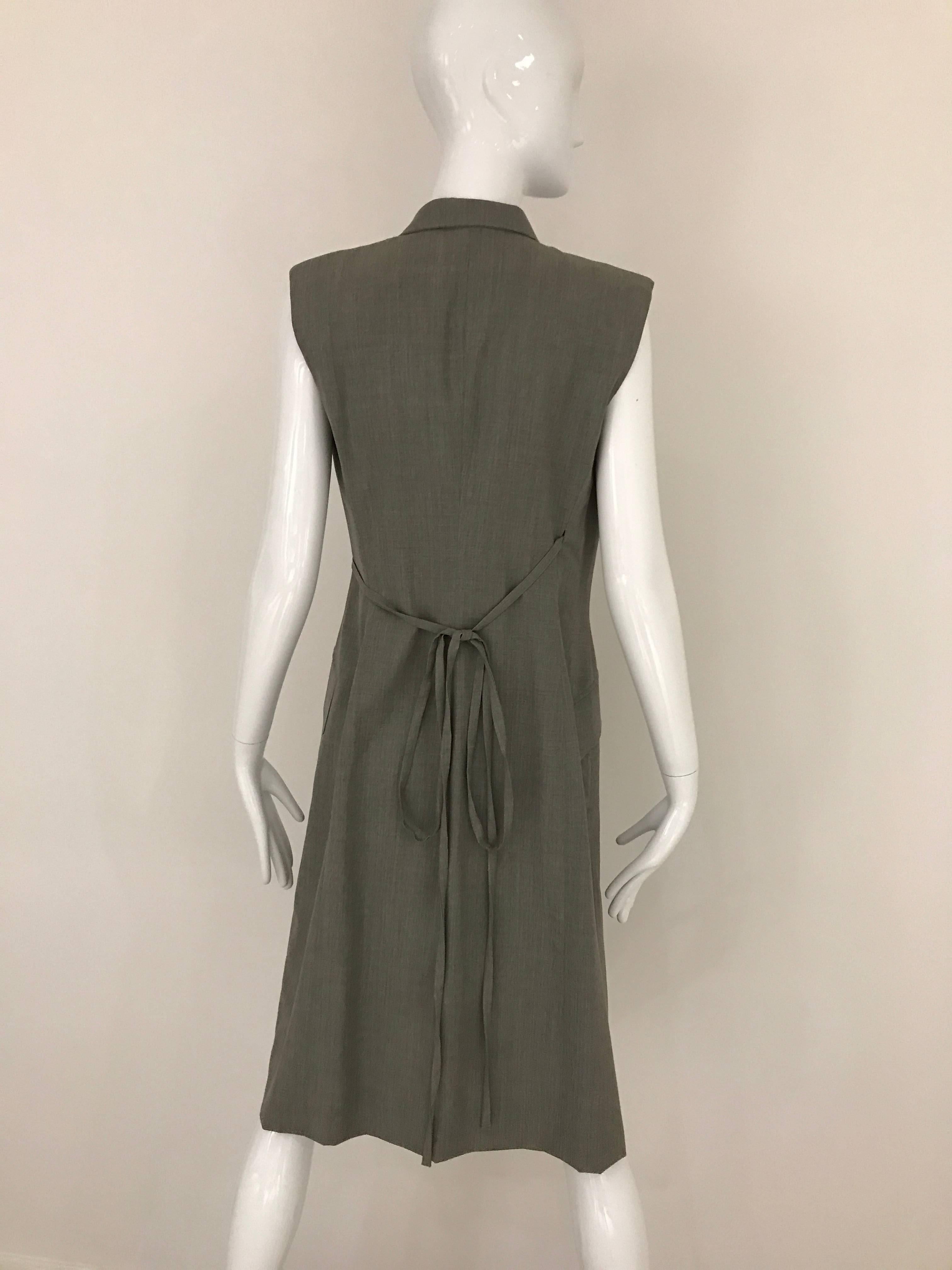 1990s ISAAC MIZRAHI Grey Light Waistcoat Vintage Wrap Dress In Excellent Condition In Beverly Hills, CA