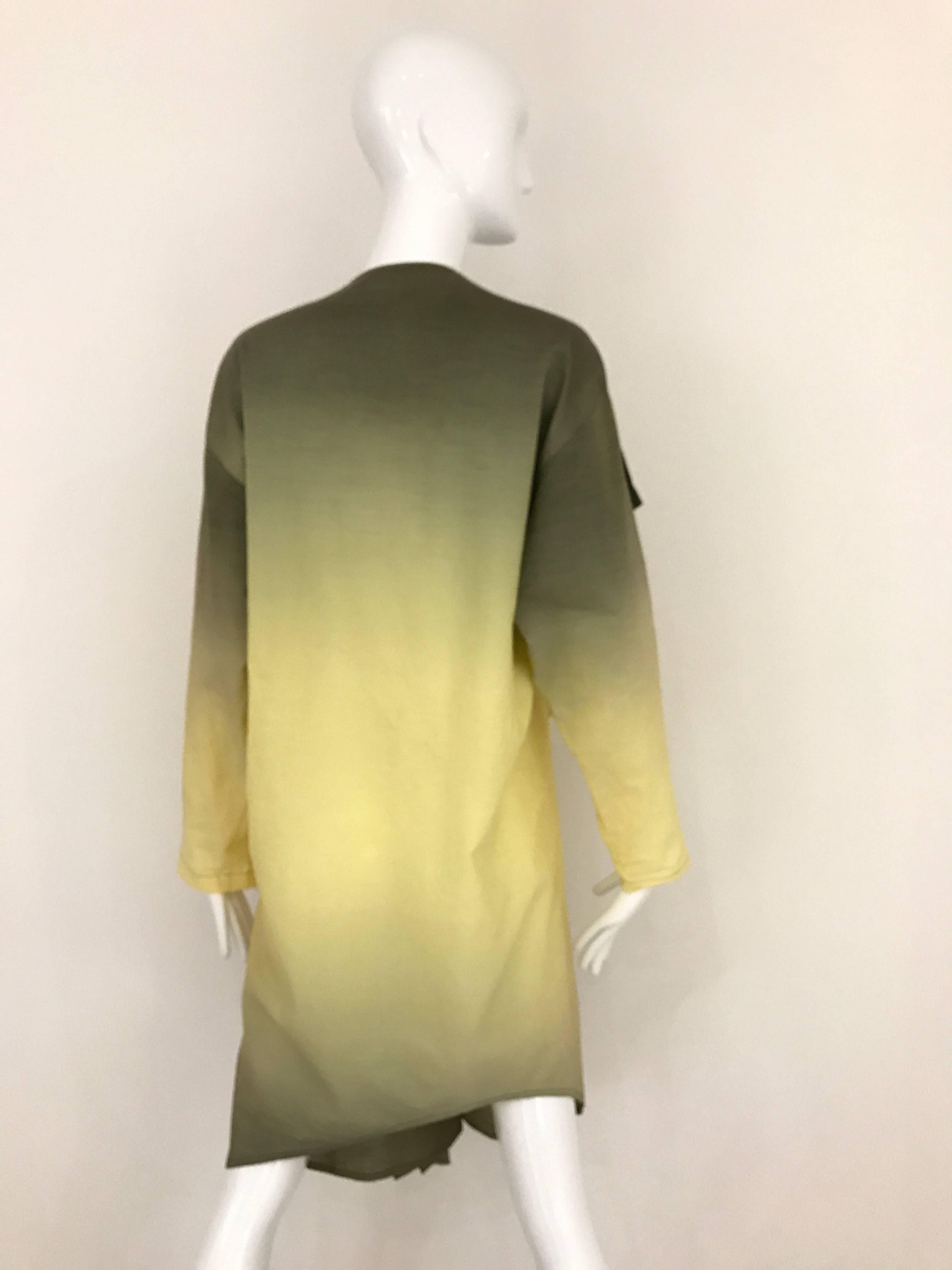 1990s ISSEY MIYAKE Green and Yellow Ombré 90s Cotton Vintage Dress In Good Condition In Beverly Hills, CA
