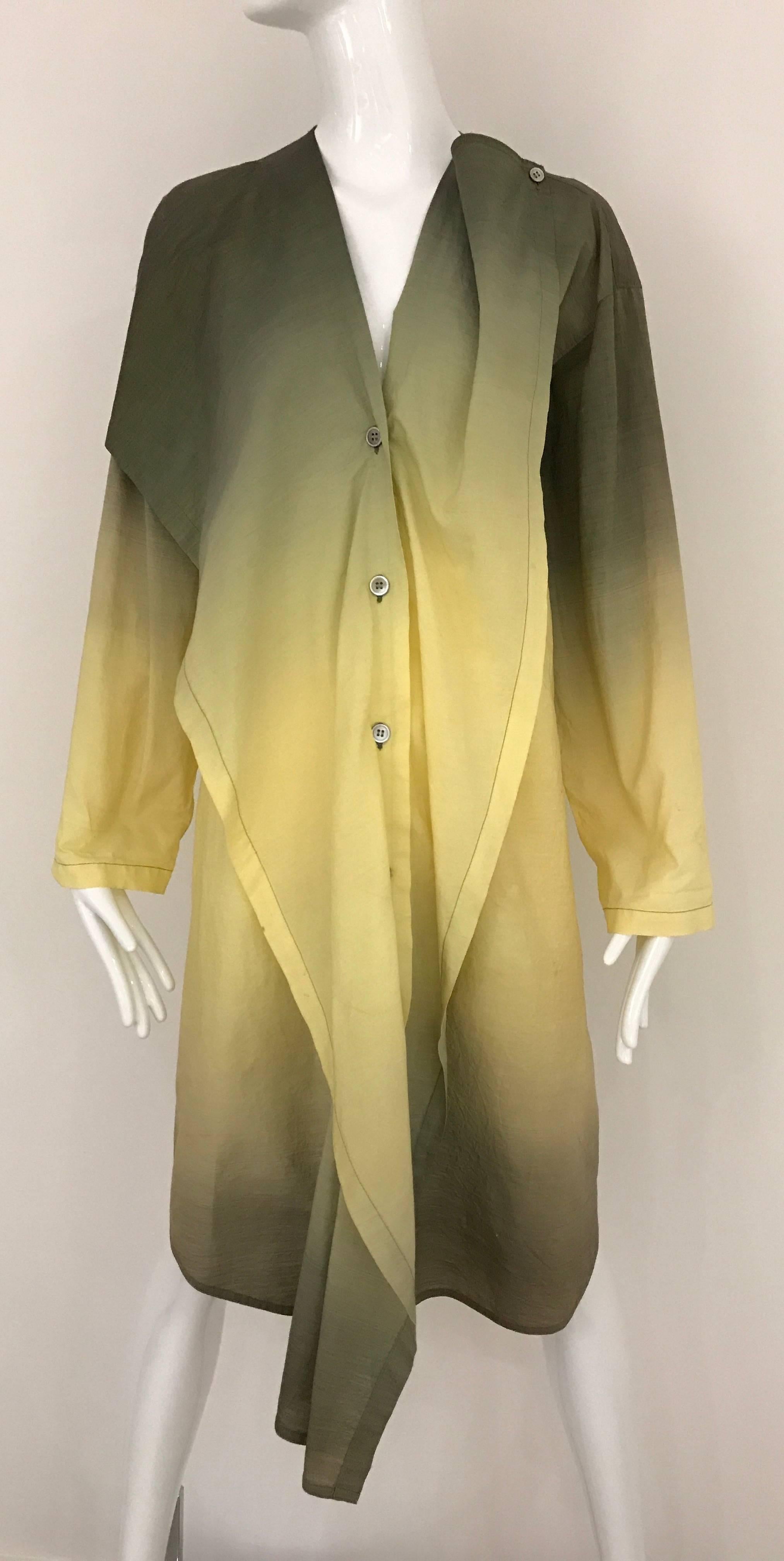 Brown 1990s ISSEY MIYAKE Green and Yellow Ombré 90s Cotton Vintage Dress
