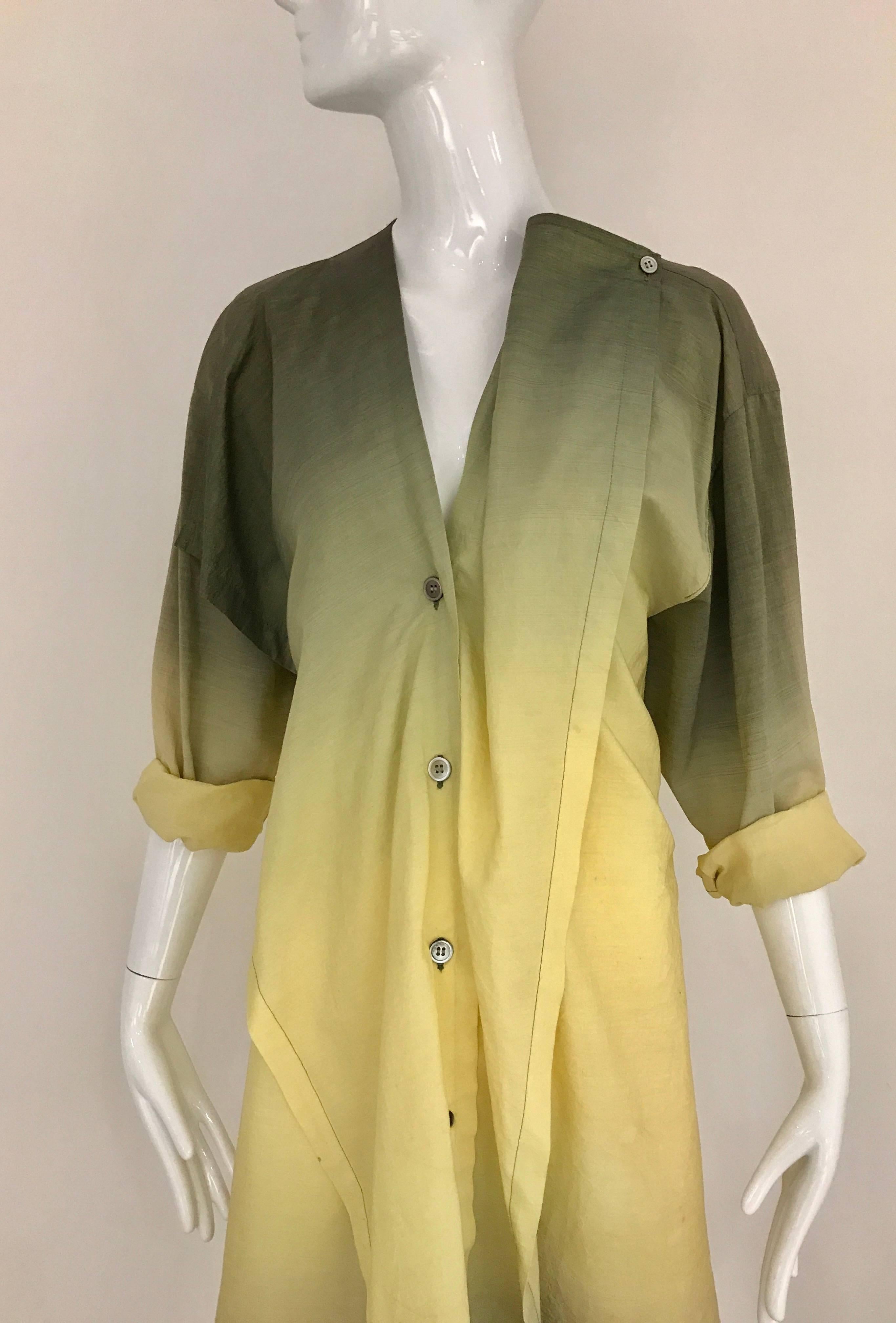 1990s ISSEY MIYAKE Green and Yellow Ombré 90s Cotton Vintage Dress 5