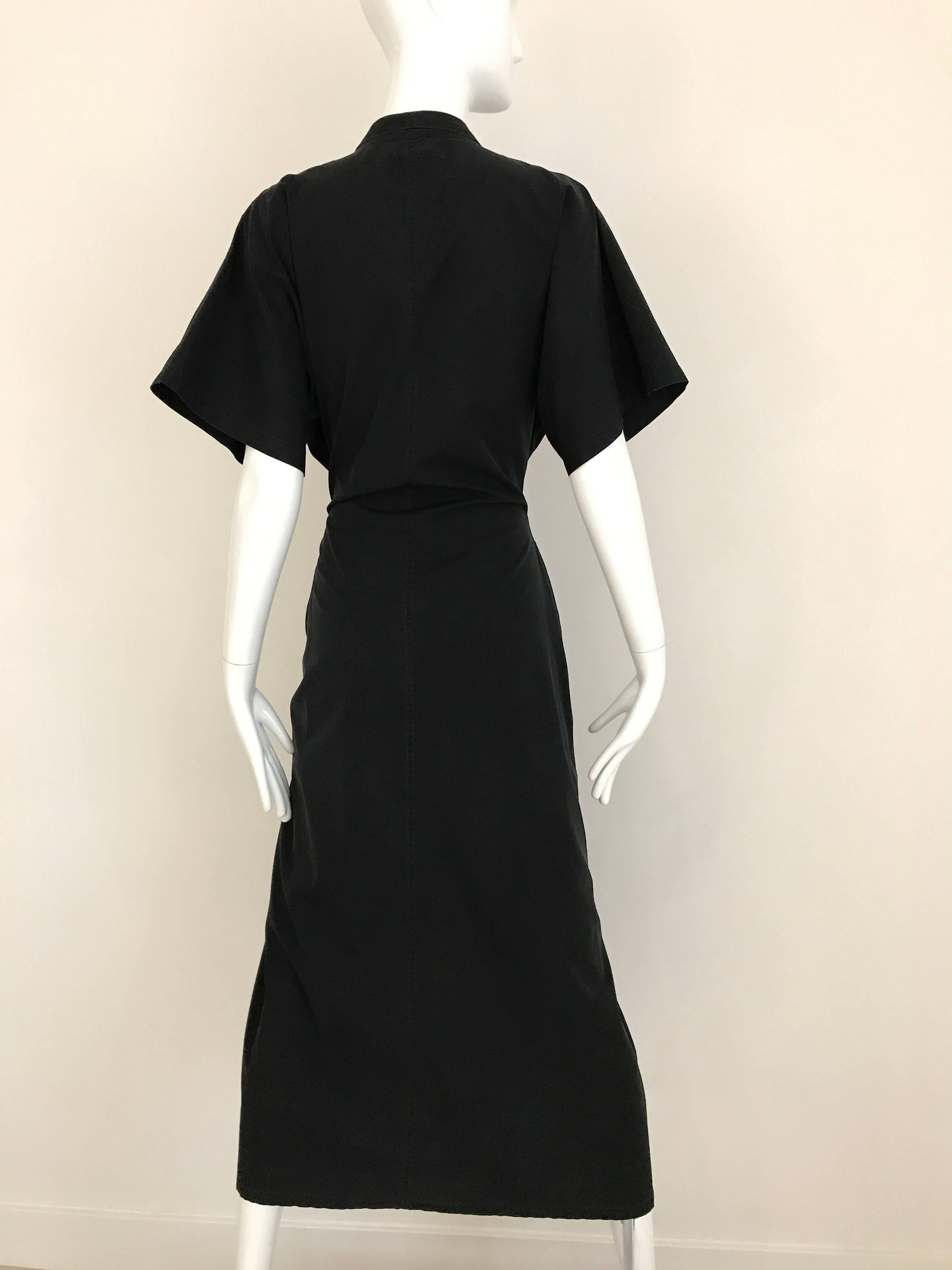 1990s Yohji Yamamoto Black Cotton Dress with Cut out wrap skirt In Good Condition In Beverly Hills, CA