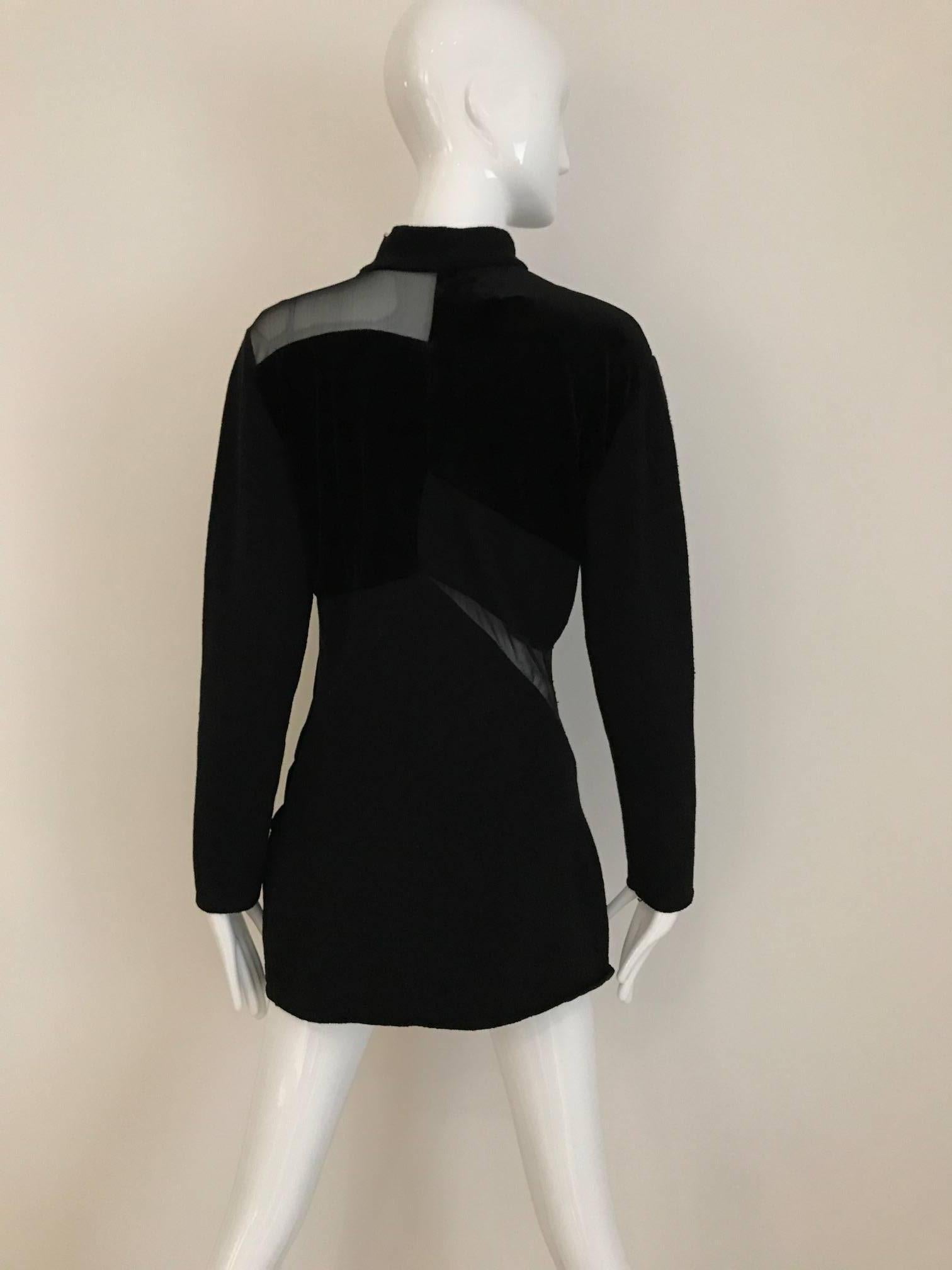 Vintage Gianfranco Ferre Black Velour Sheer Long Sleeve Mini Sweater ...