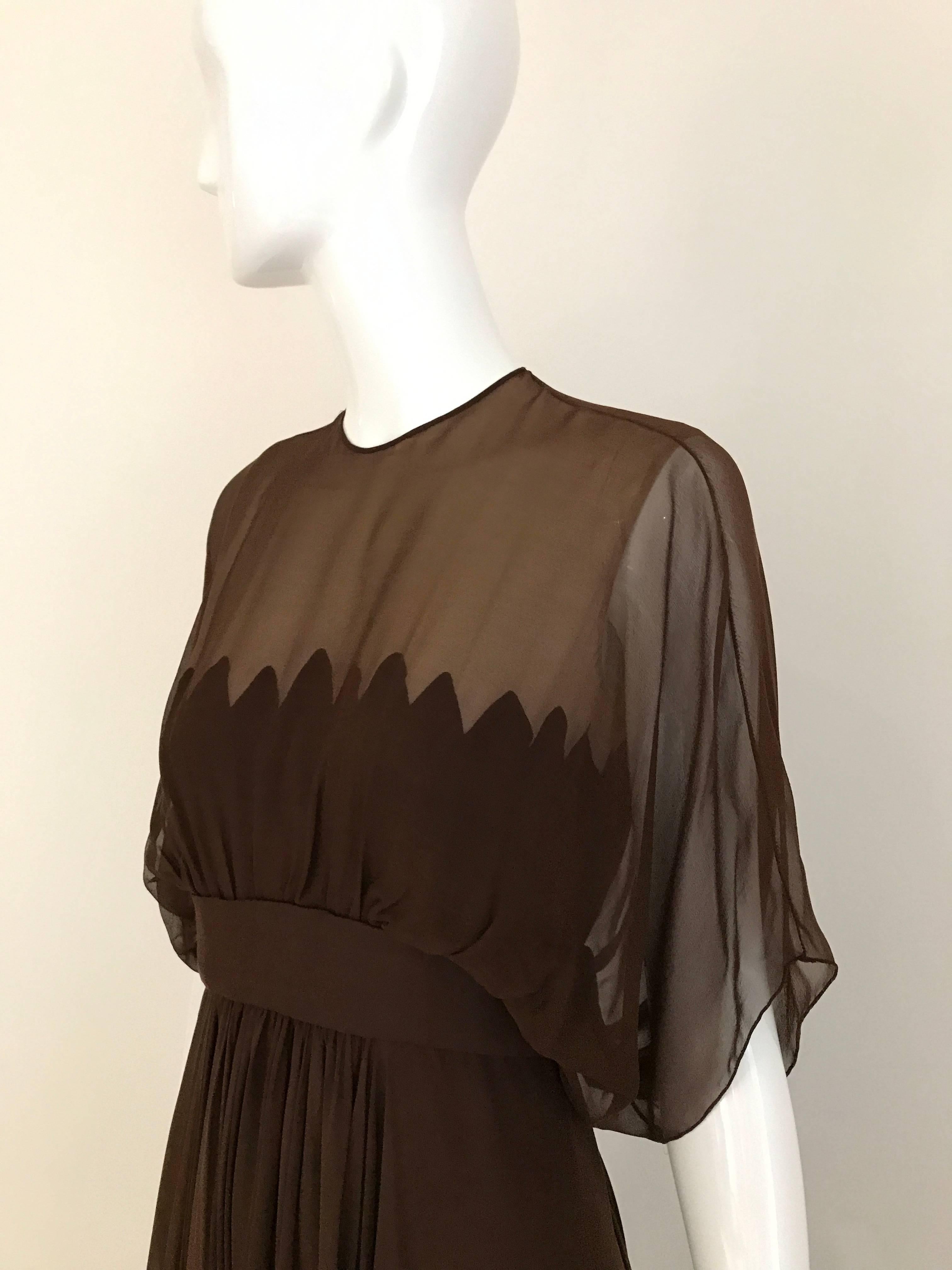 1950s ALFRED BOSAND Brown Silk Chiffon Illusion Cocktail 50s Dress In Good Condition In Beverly Hills, CA