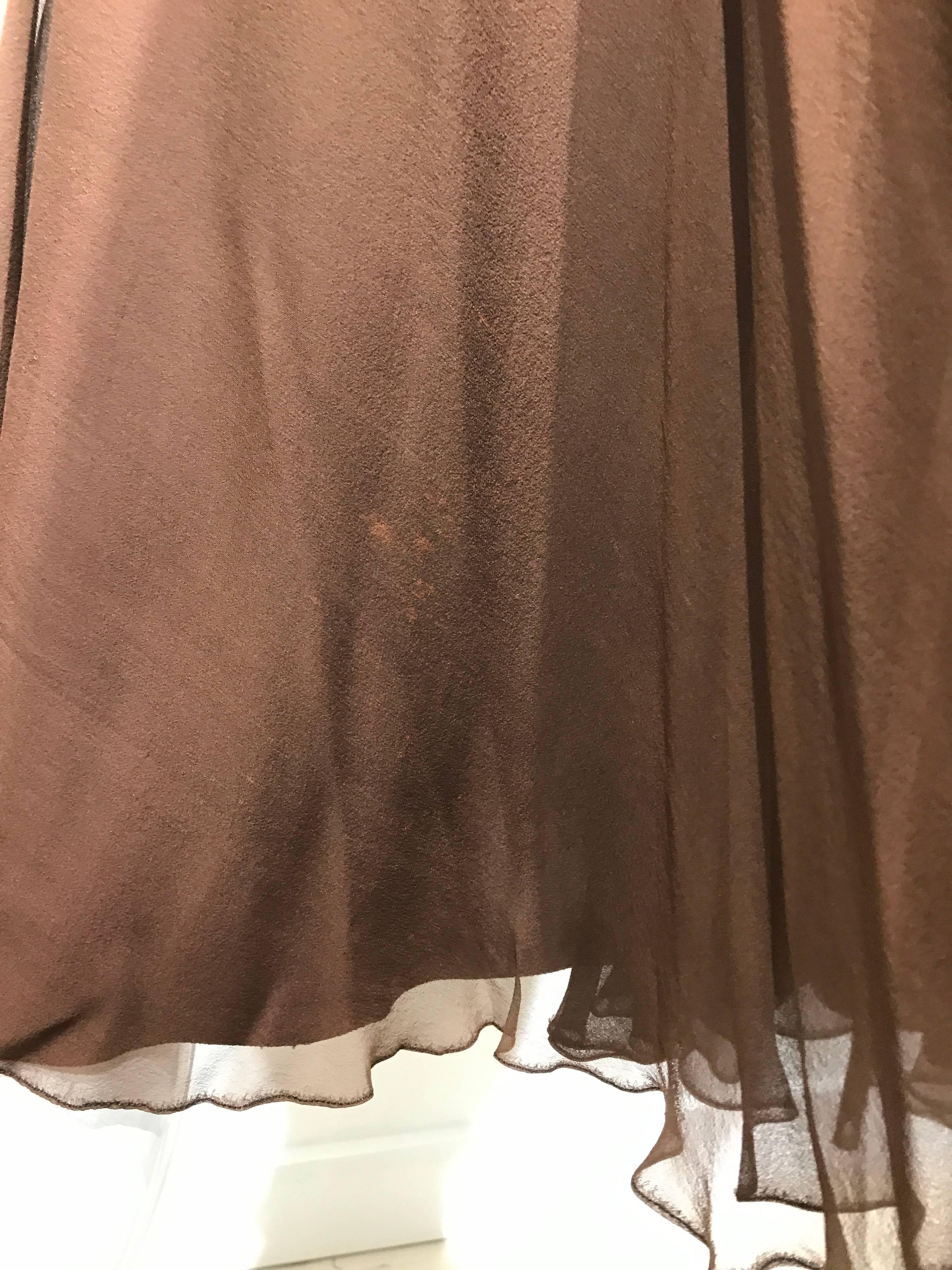 1950s ALFRED BOSAND Brown Silk Chiffon Illusion Cocktail 50s Dress 1