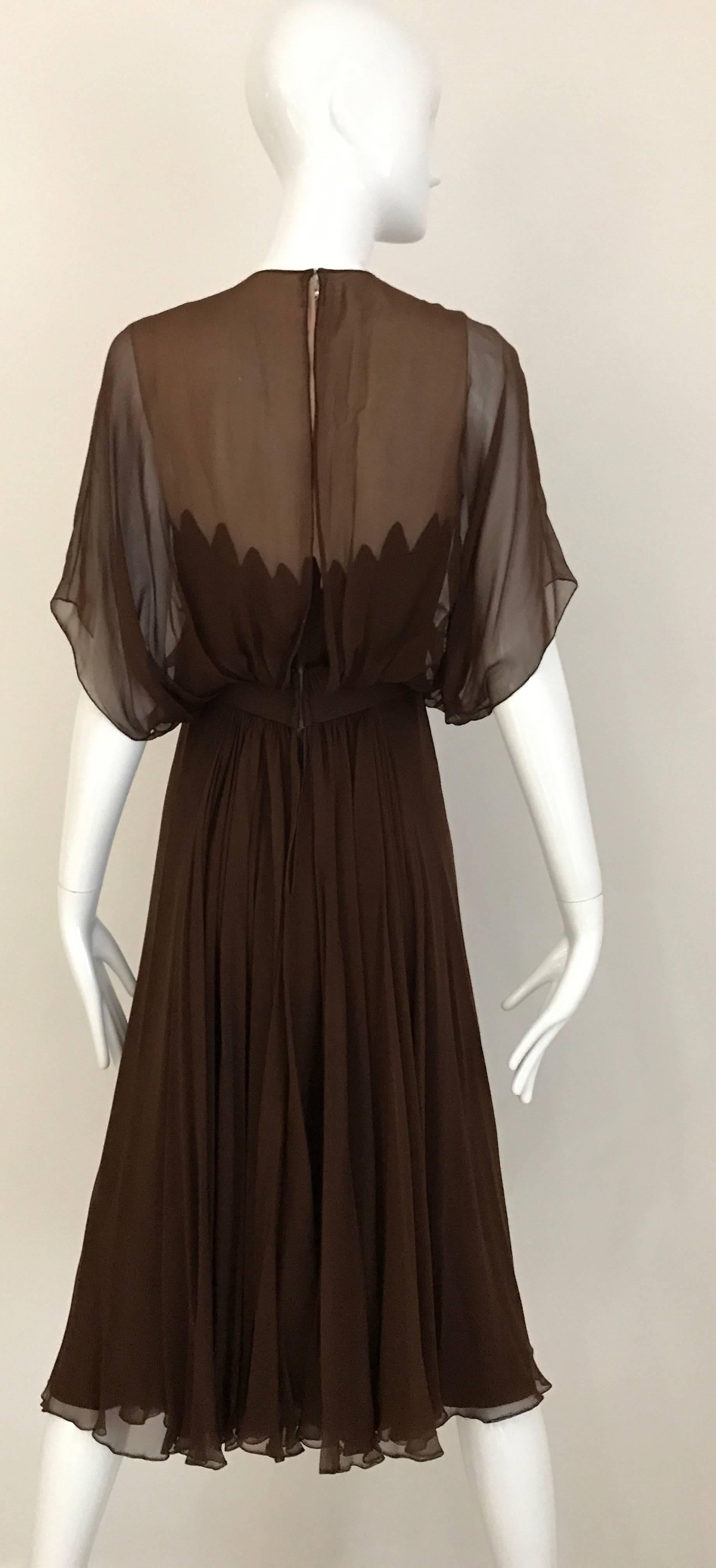Black 1950s ALFRED BOSAND Brown Silk Chiffon Illusion Cocktail 50s Dress