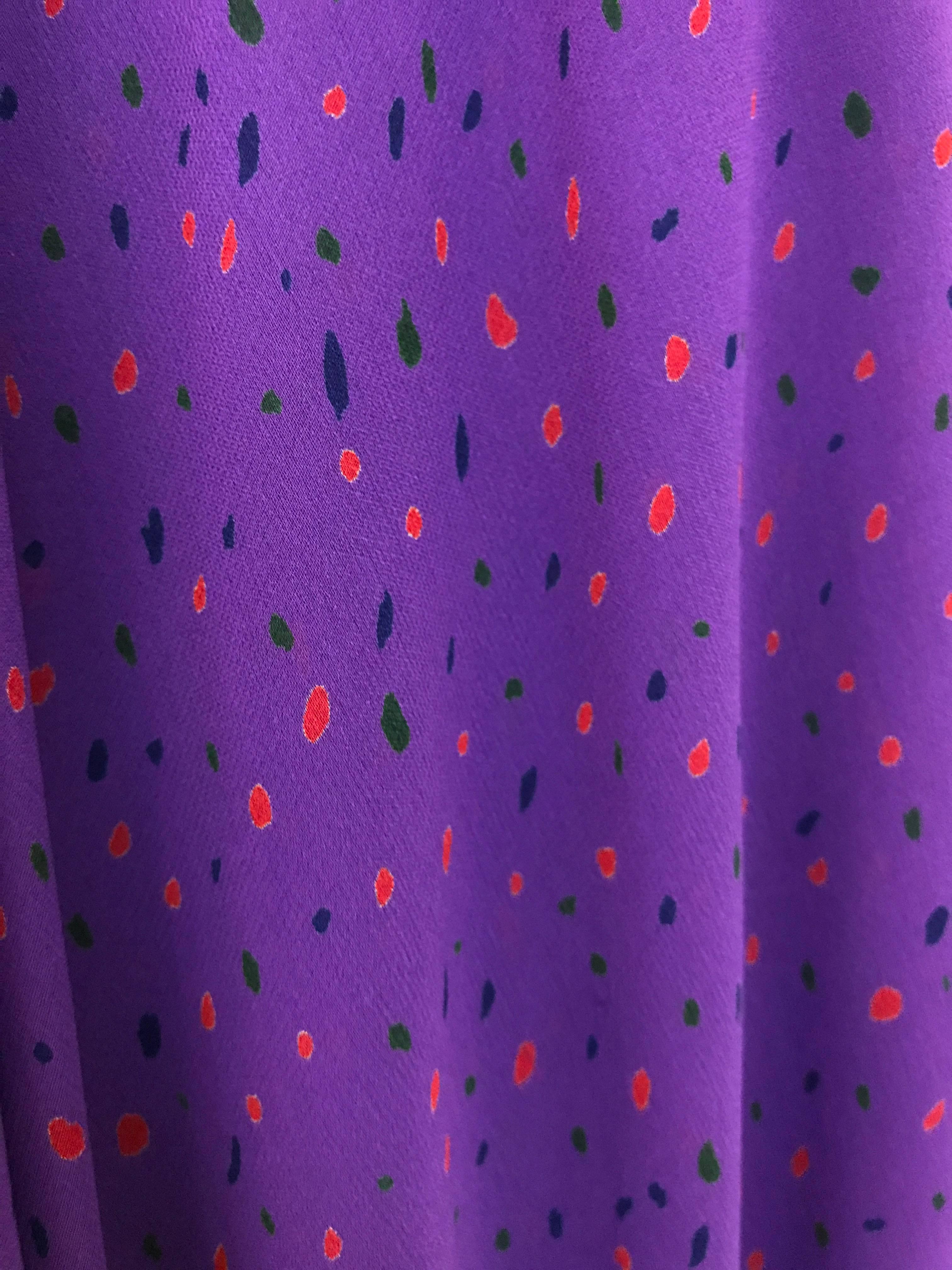Women's 1970s JEAN PATOU Purple Silk Print Multi Layer Halter Maxi 70s Vintage Dress