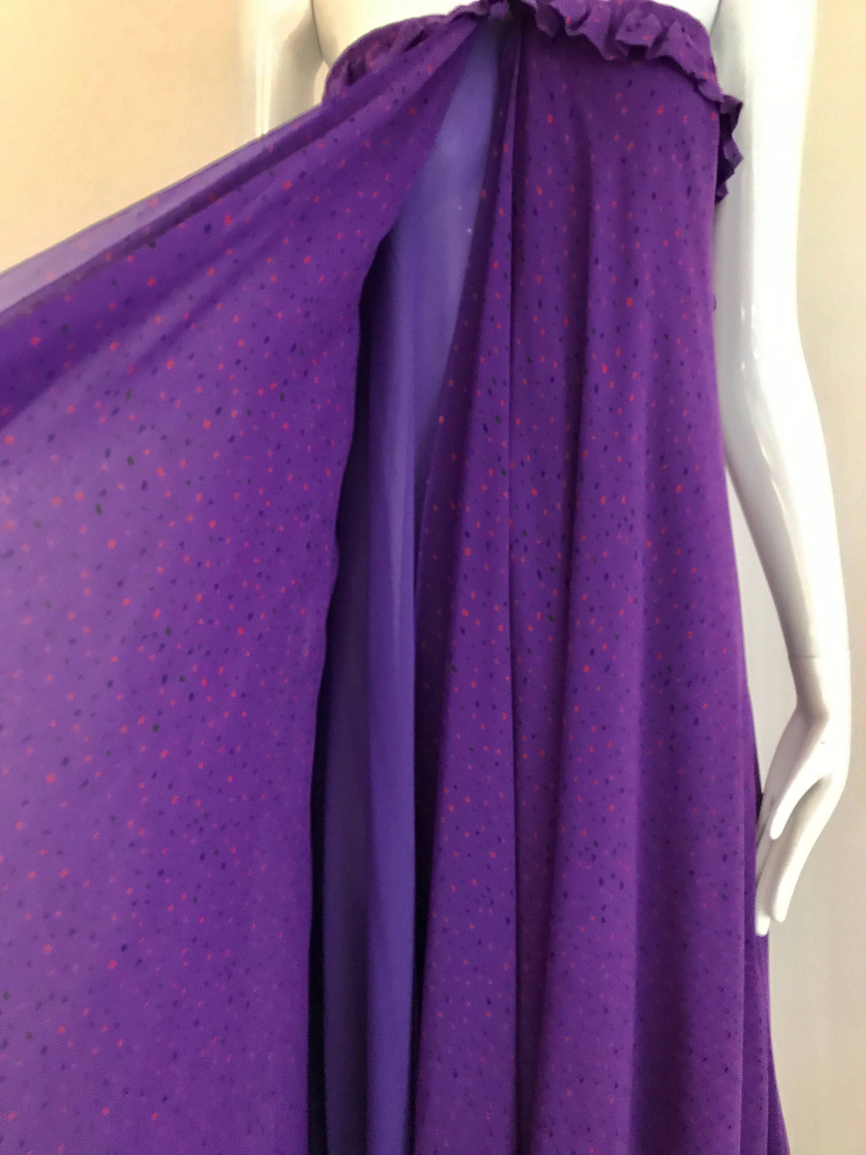 1970s JEAN PATOU Purple Silk Print Multi Layer Halter Maxi 70s Vintage Dress 2