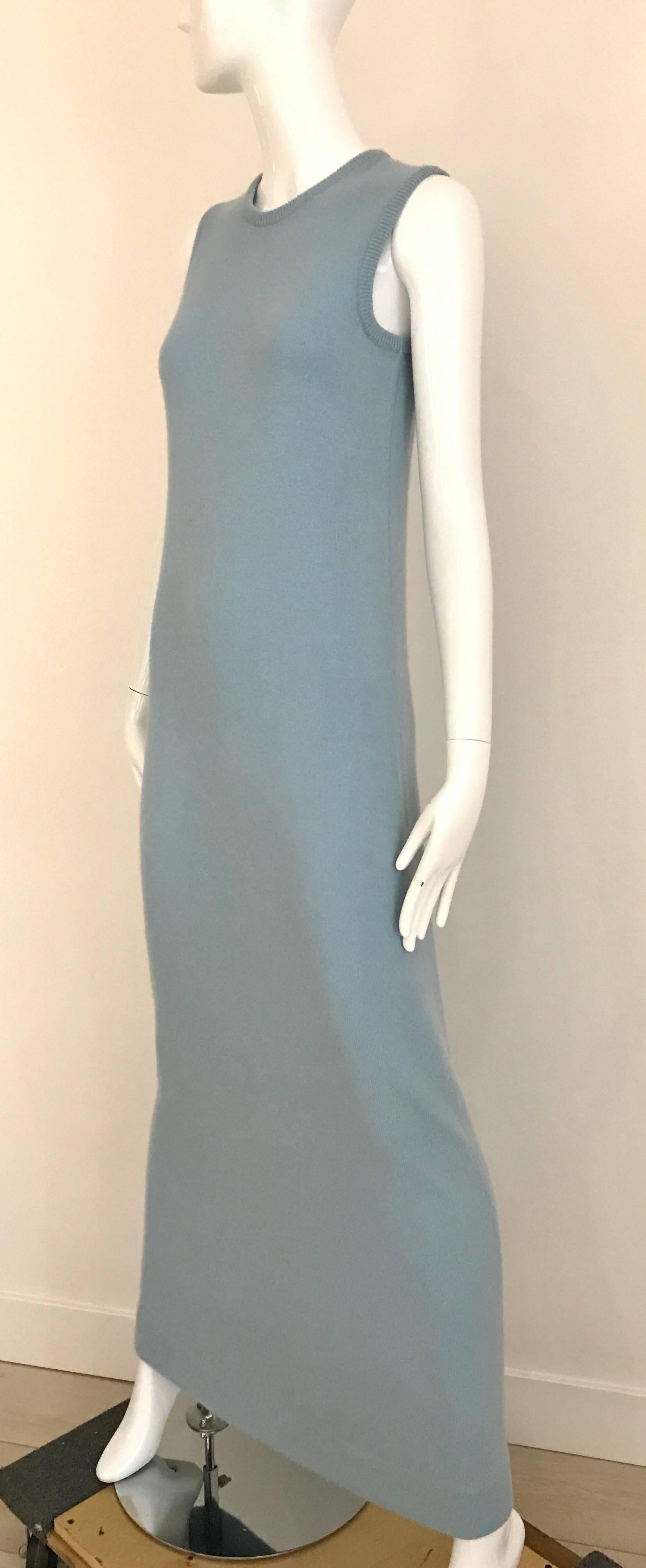 Gray 1970s HALSTON Baby Blue Sleeveless Cashmere Vintage Sweater 70s Dress For Sale