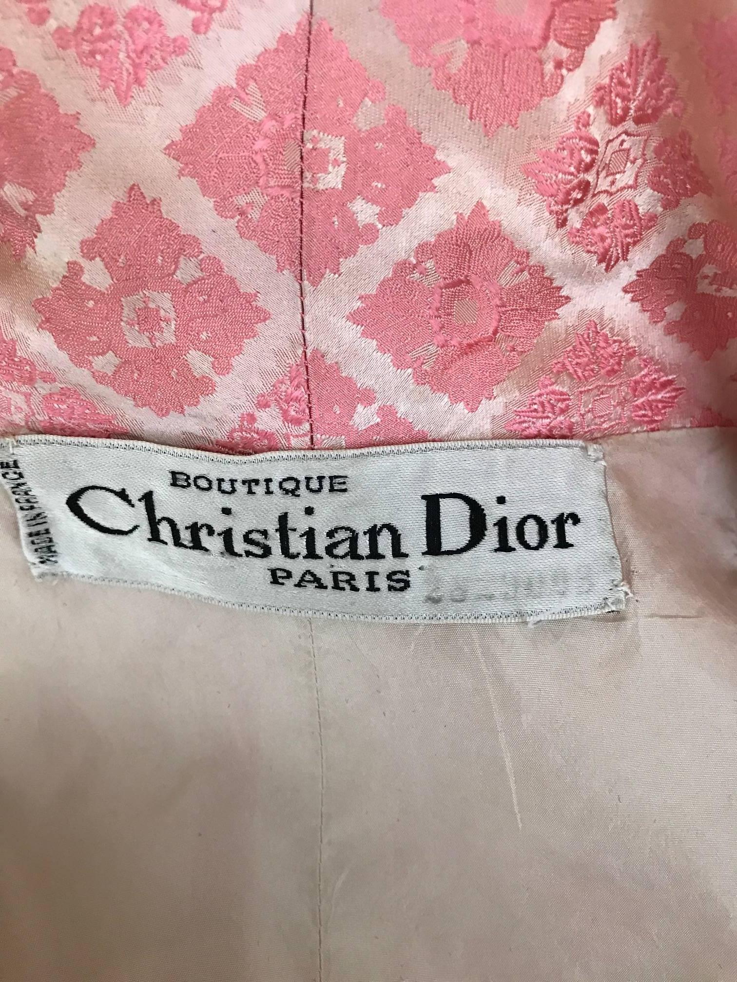 Women's 1970s CHRISTIAN DIOR Pink Mosaic Checkered Print Silk jacquared Coat