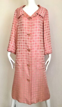 1970s CHRISTIAN DIOR Pink Mosaic Checkered Print Silk jacquared Coat