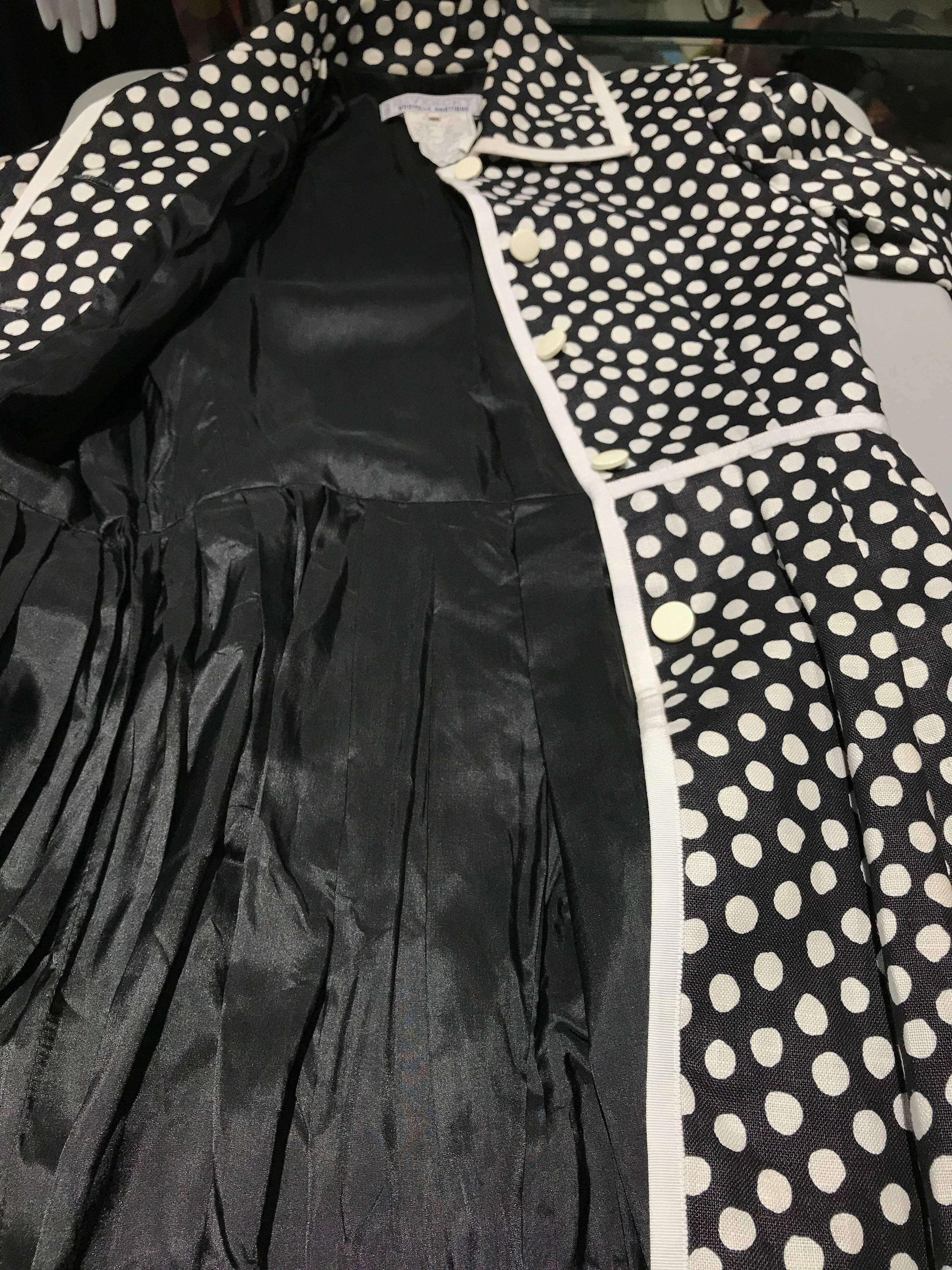 Women's 1970s GIVENCHY Black and White Dot Linen Coat Dress