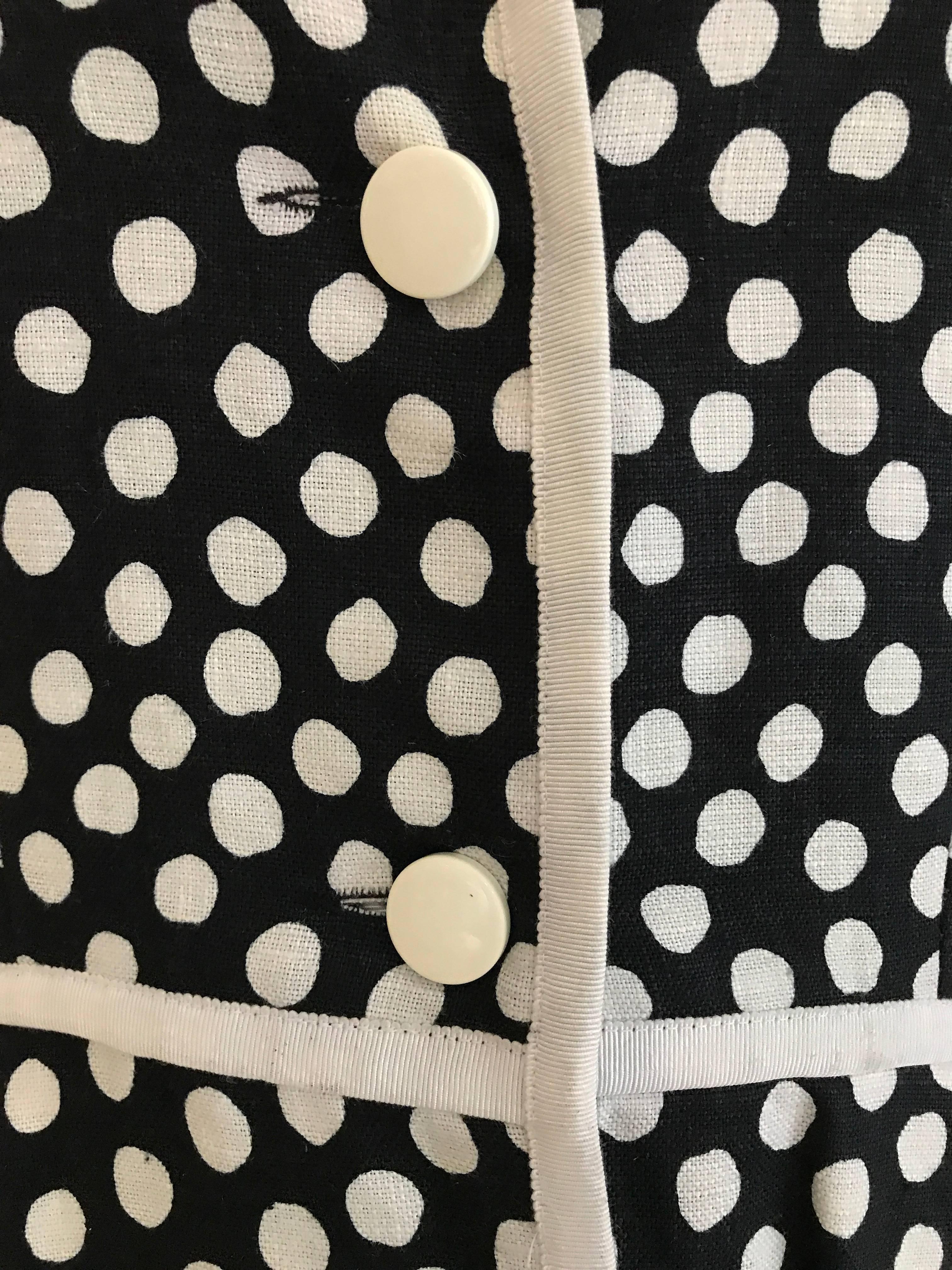 1970s GIVENCHY Black and White Dot Linen Coat Dress 2