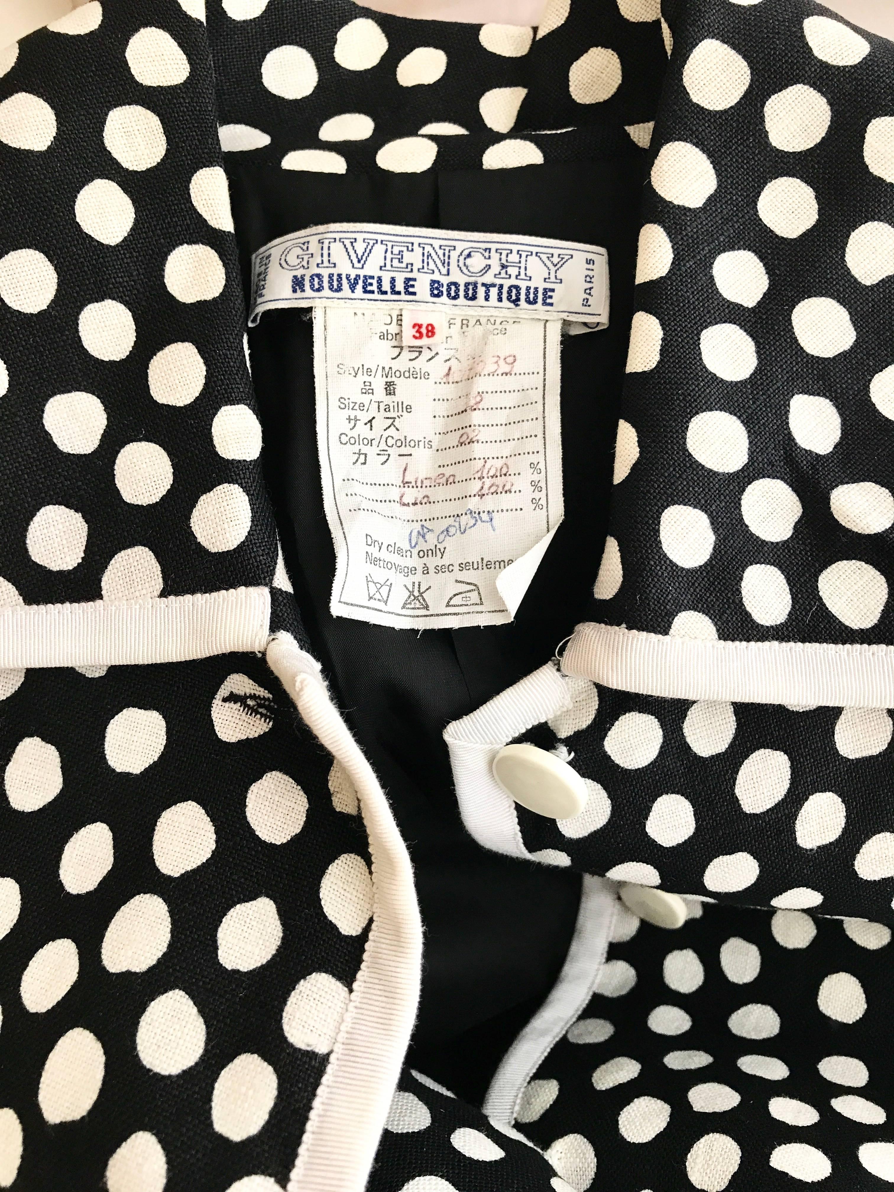 1970s GIVENCHY Black and White Dot Linen Coat Dress In Good Condition In Beverly Hills, CA