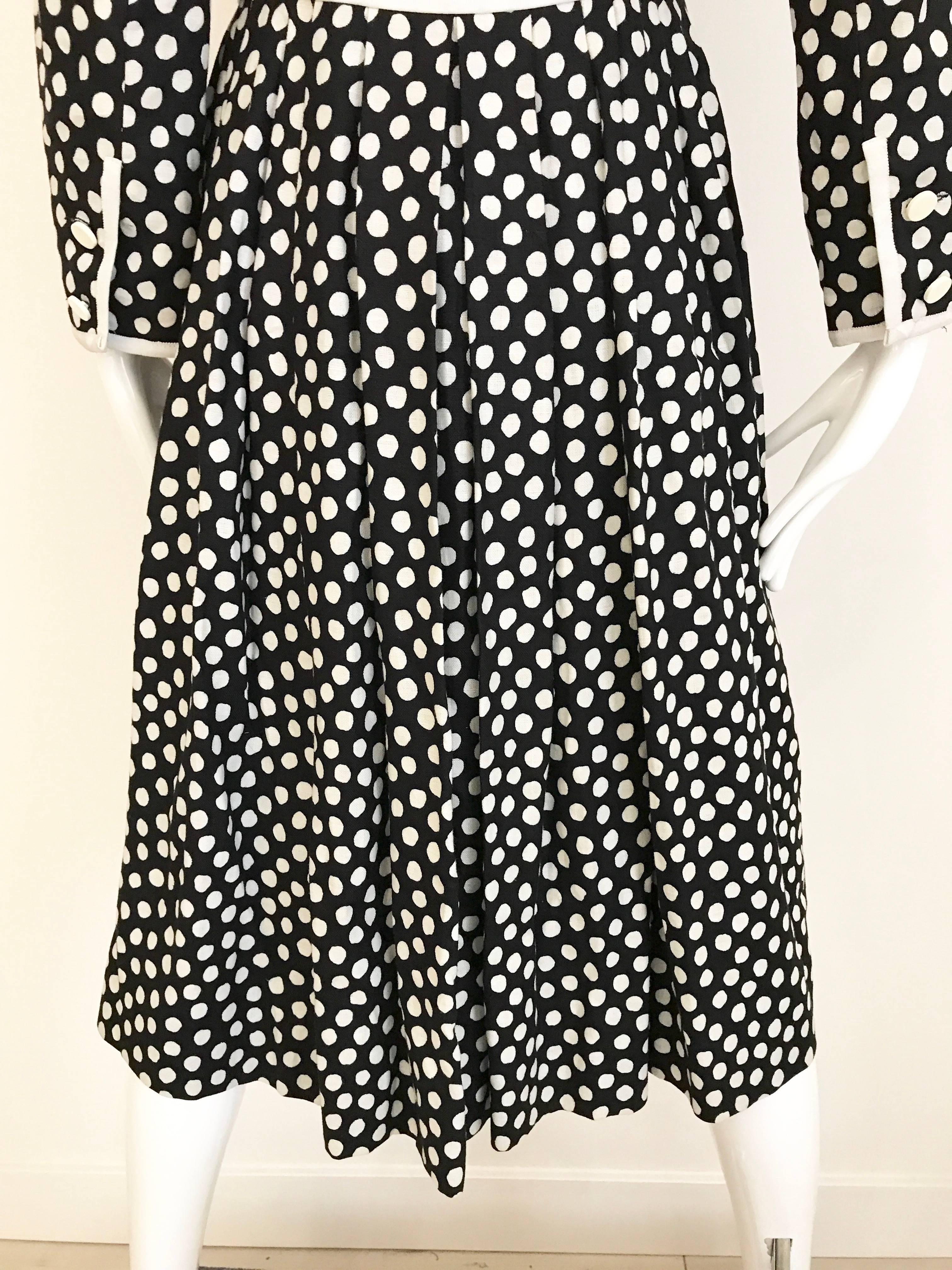 1970s GIVENCHY Black and White Dot Linen Coat Dress 1