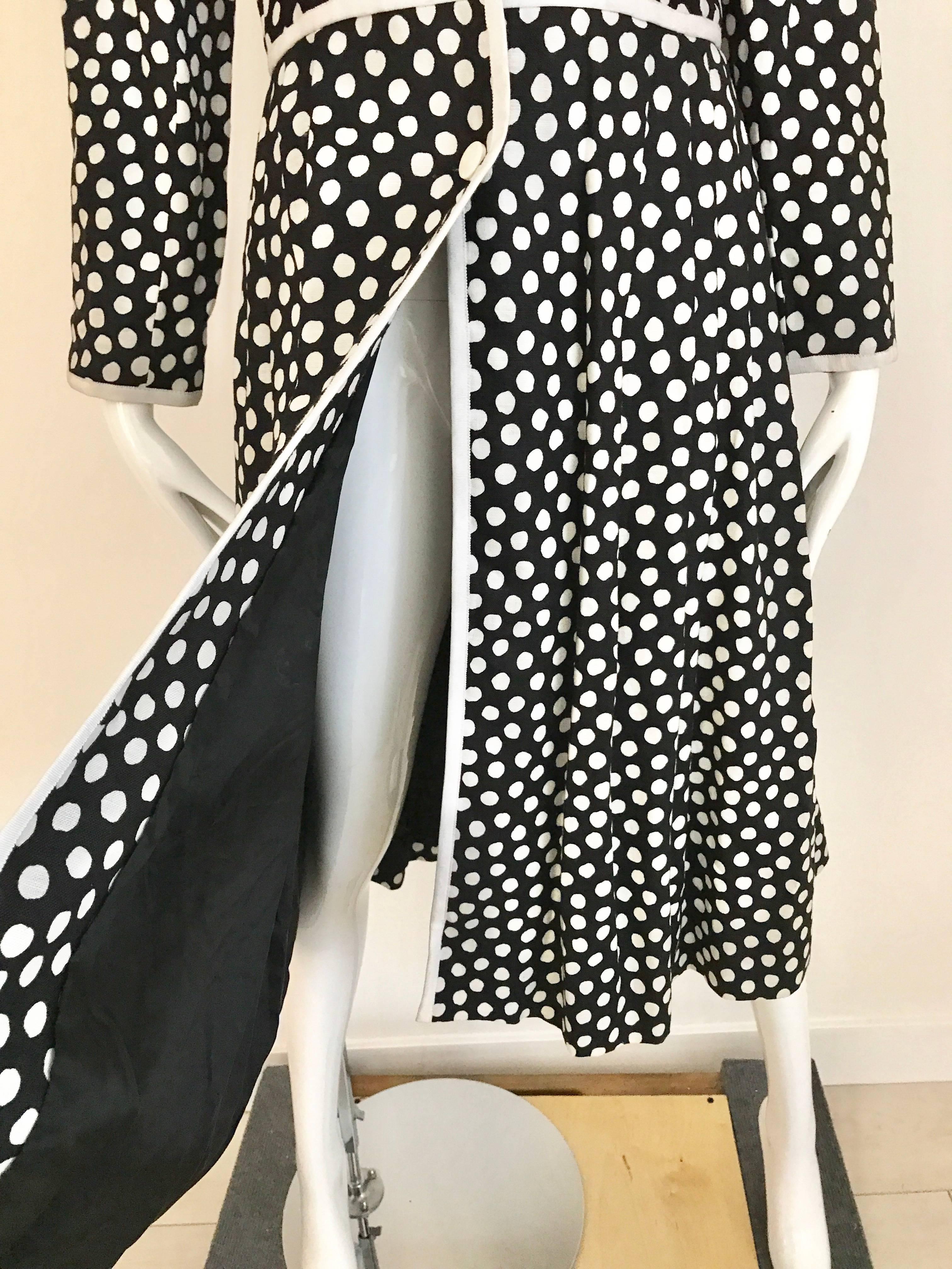 1970s GIVENCHY Black and White Dot Linen Coat Dress 4