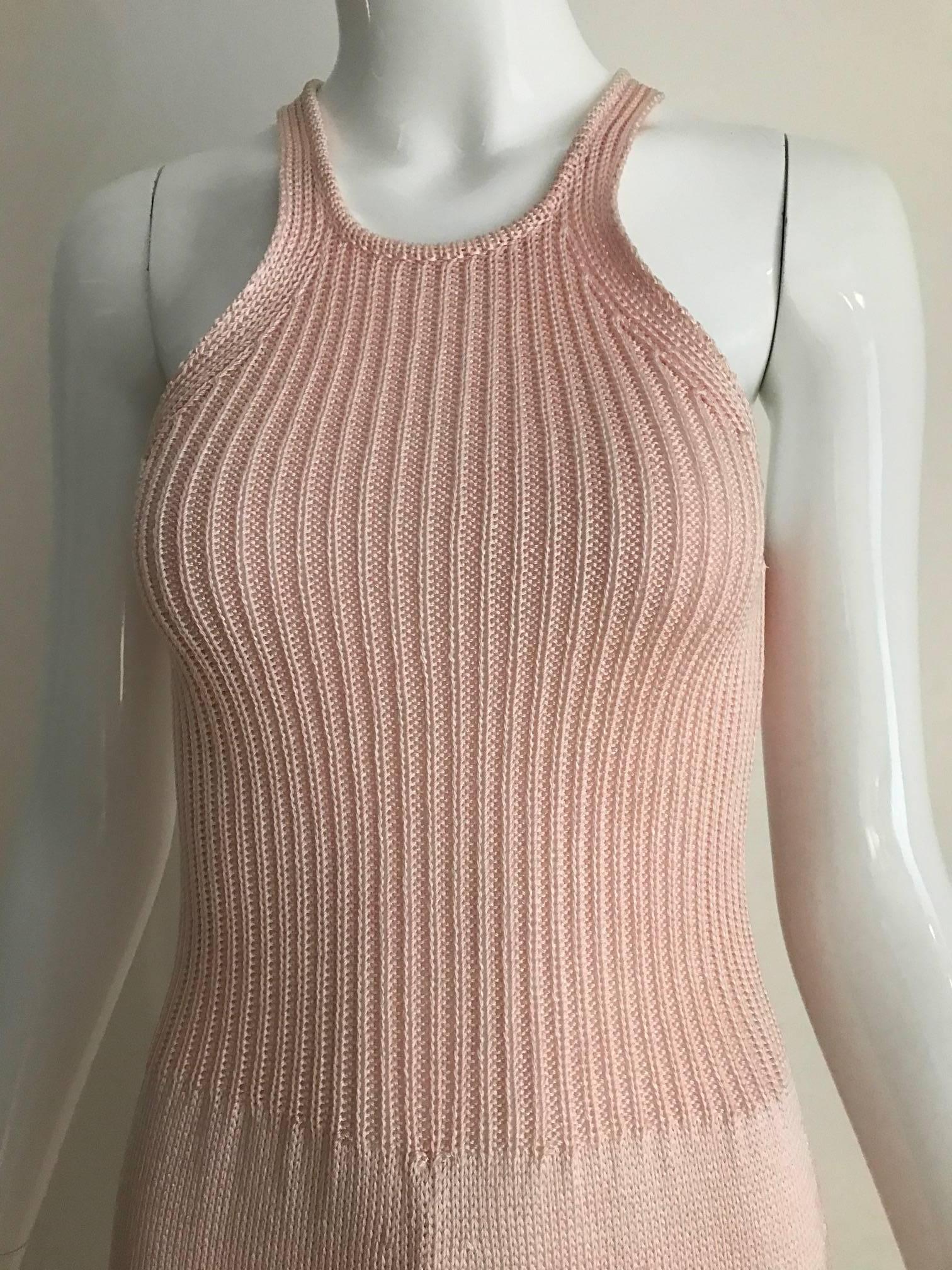 Vintage 1990s KRIZIA Light Pink racer back  Mini Sweater dress. 
Size: 2/4 XSMALL - SMALL
Measurement:
Bust: 30 inch - 32 inch ( stretch)
Waist: same as bust
Hip: 32 inch - 34 inch / Dress length: 34 inch
**** This Garment has been professionally