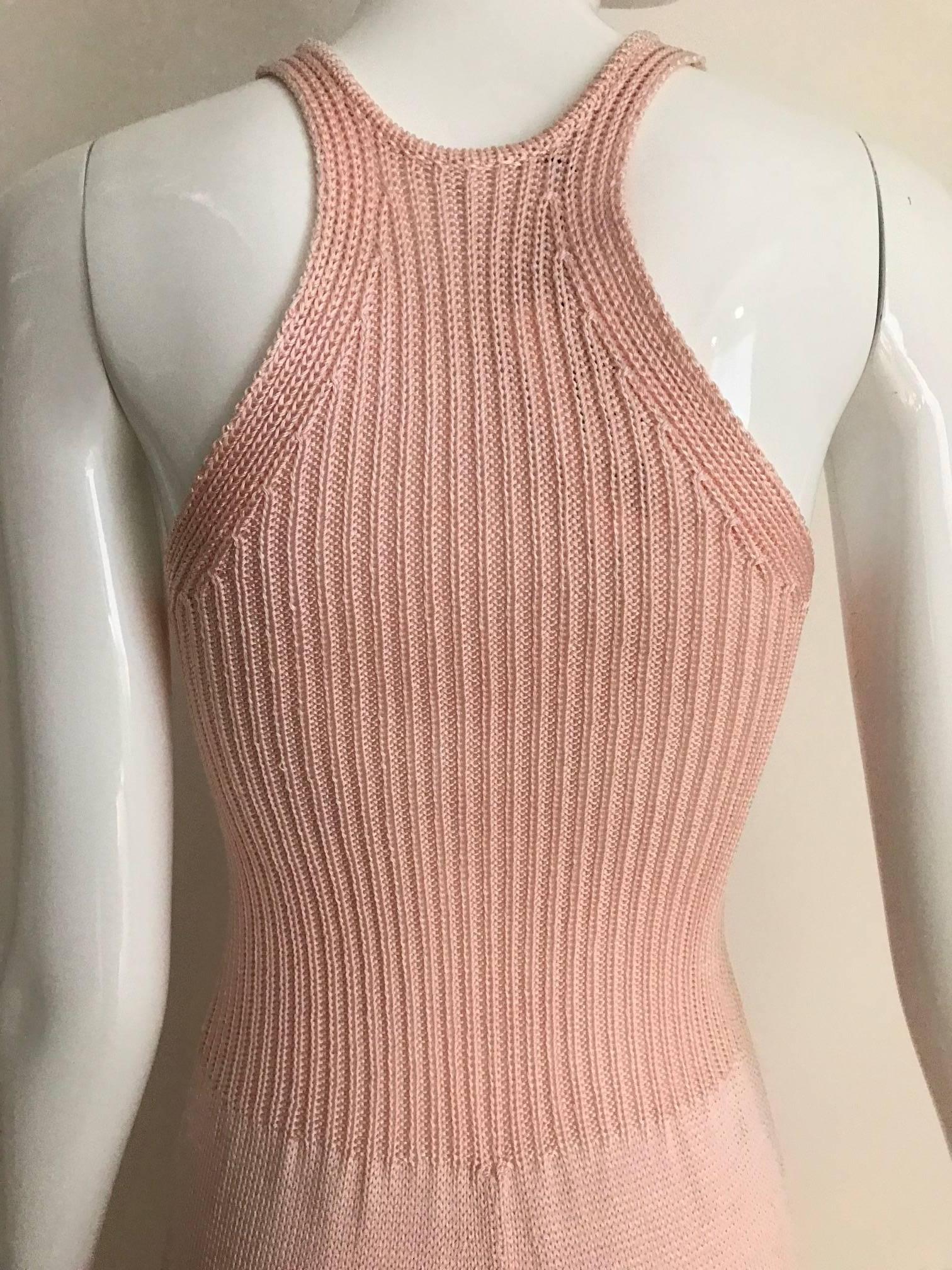 90s KRIZIA Pink Racer Back Mini knit Dress For Sale 1