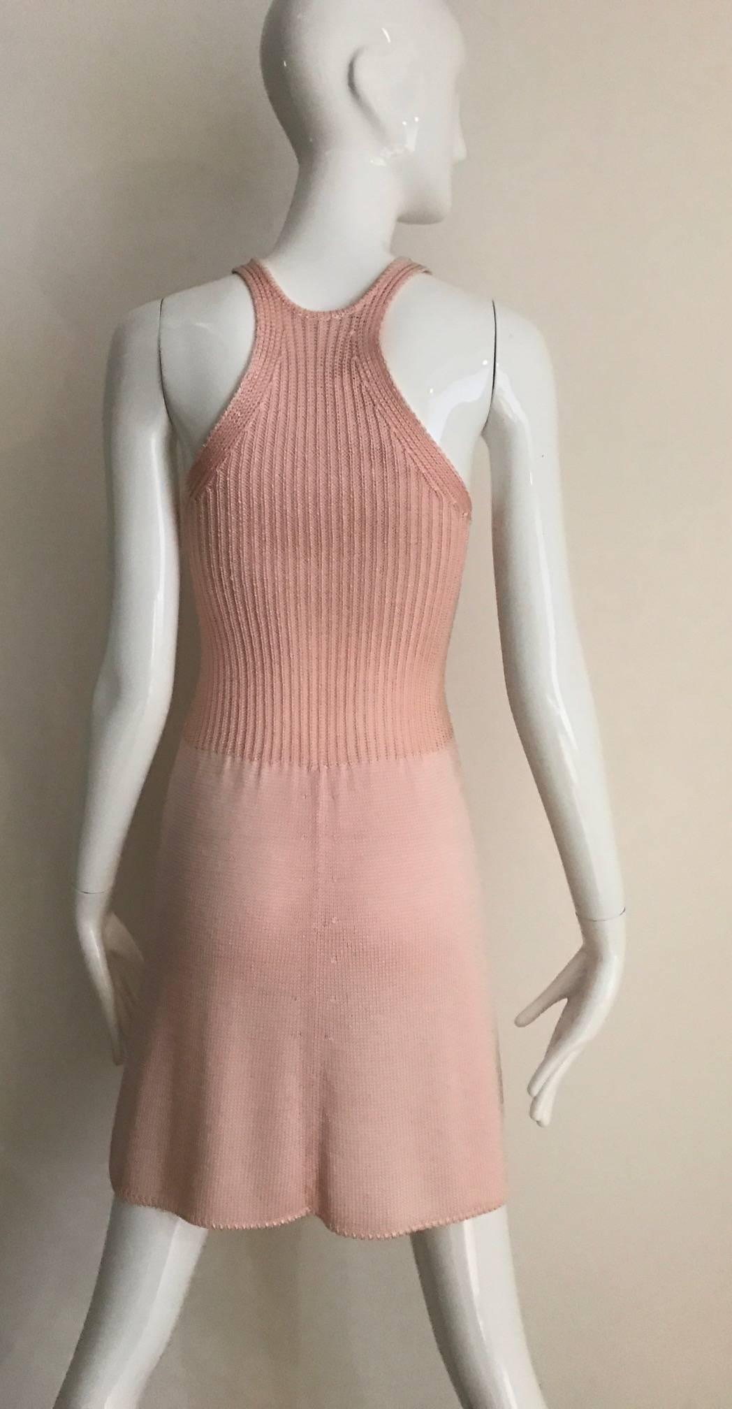Brown 90s KRIZIA Pink Racer Back Mini knit Dress For Sale