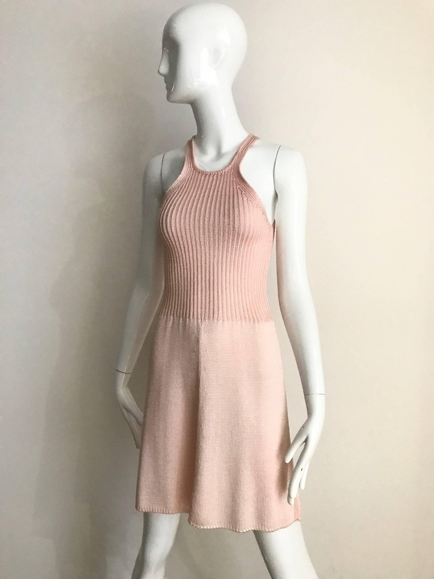 90s KRIZIA Pink Racer Back Mini knit Dress In Excellent Condition For Sale In Beverly Hills, CA