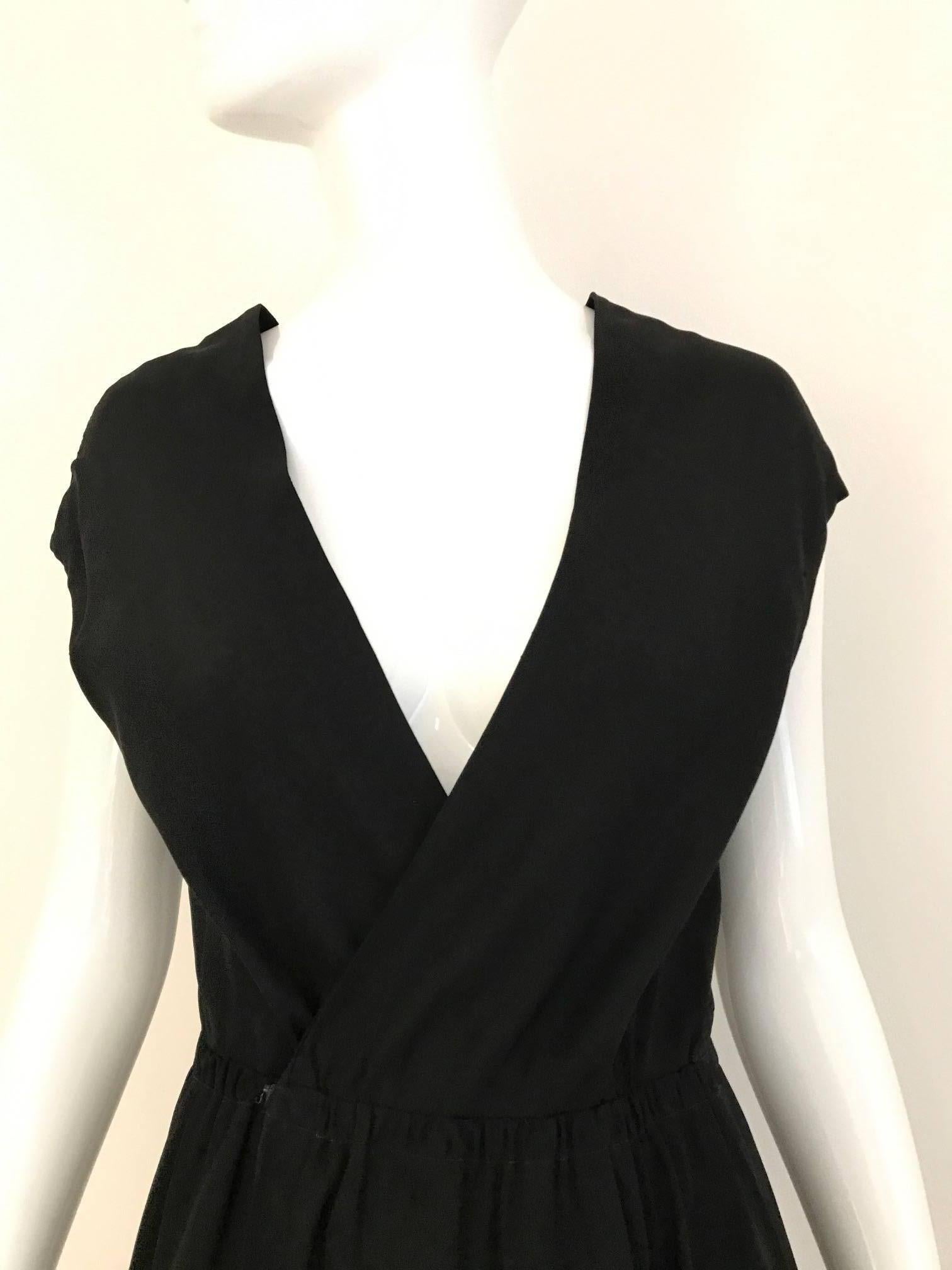 Women's Vintage 1970s HALSTON Black Silk V Neck Wrap Dress 