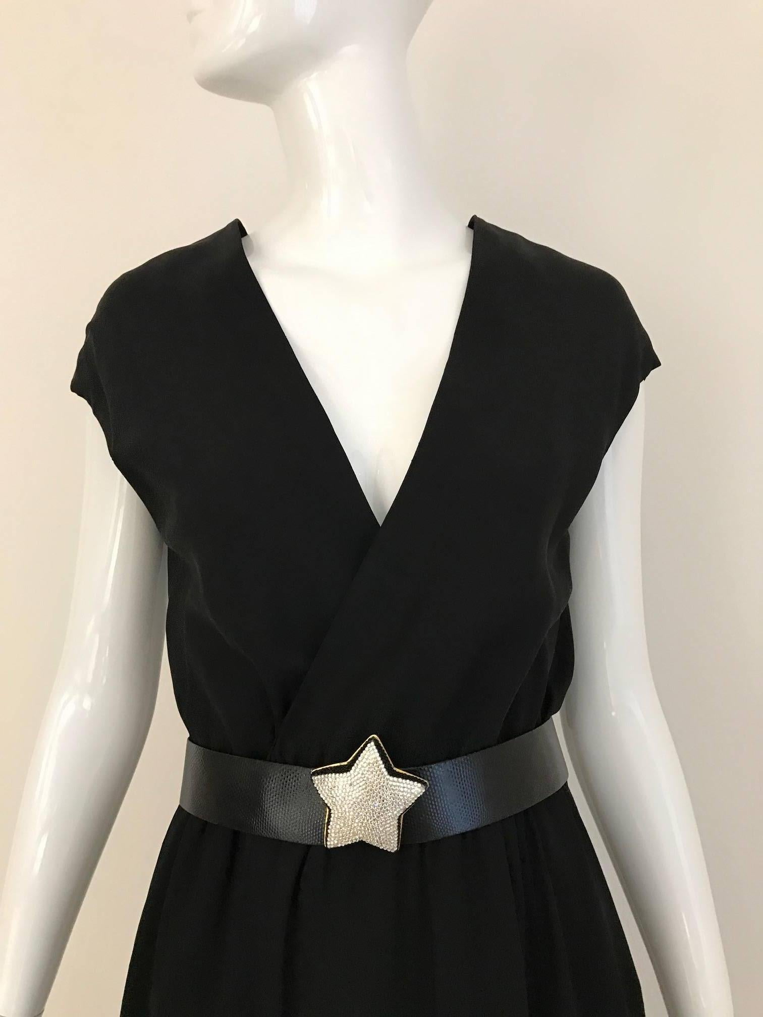 Vintage 1970s HALSTON Black Silk V Neck Wrap Dress  1