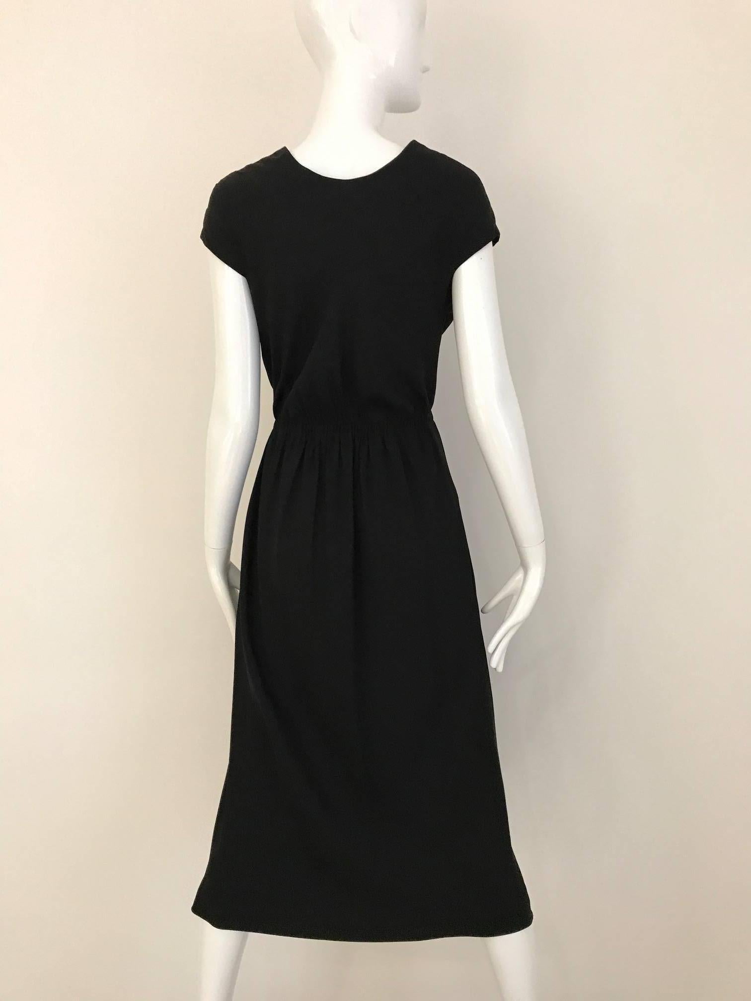 Vintage 1970s HALSTON Black Silk V Neck Wrap Dress  In Excellent Condition In Beverly Hills, CA