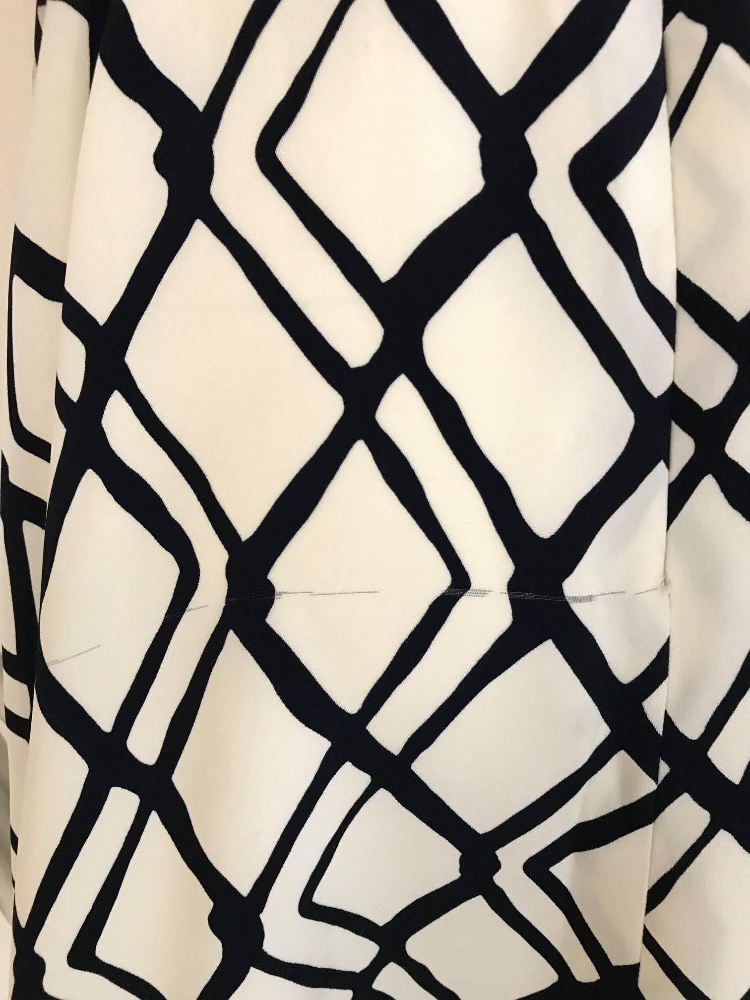 1990s SCAASI Black and Creme Checkered Print Cocktail Dress 2