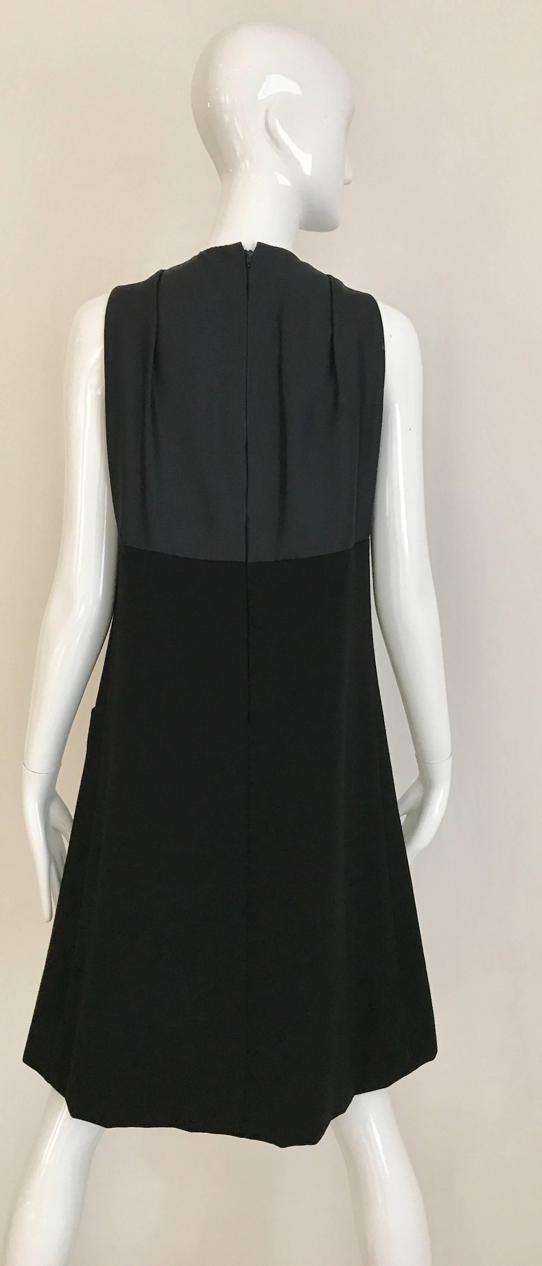 Women's Vintage 1960s Geoffrey Beene Black Tuxedo Sleeveles Dress with Large Bow