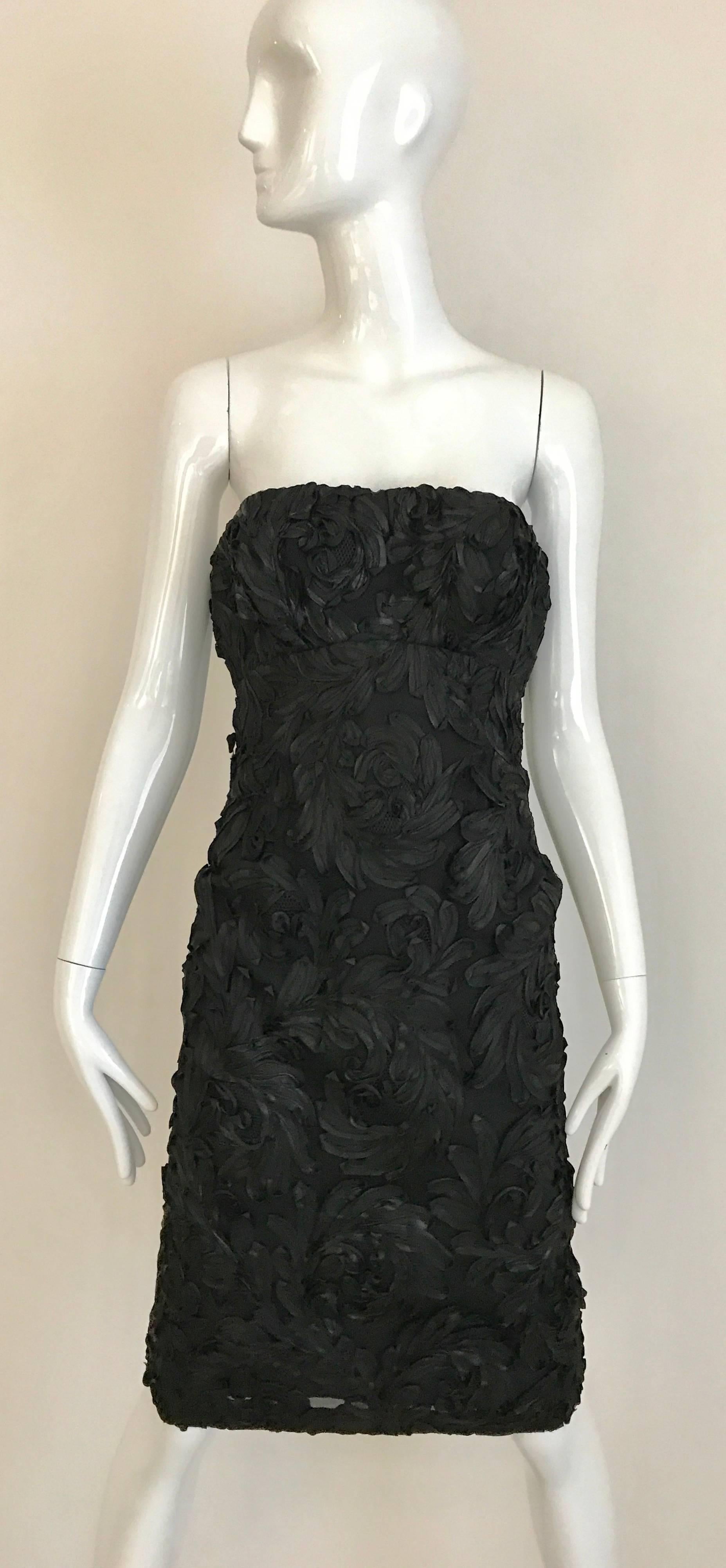 Vintage 1960/'s black velvet soutache cord beaded trim sleeveless sheath dress glam cocktail midcentury mod LBD