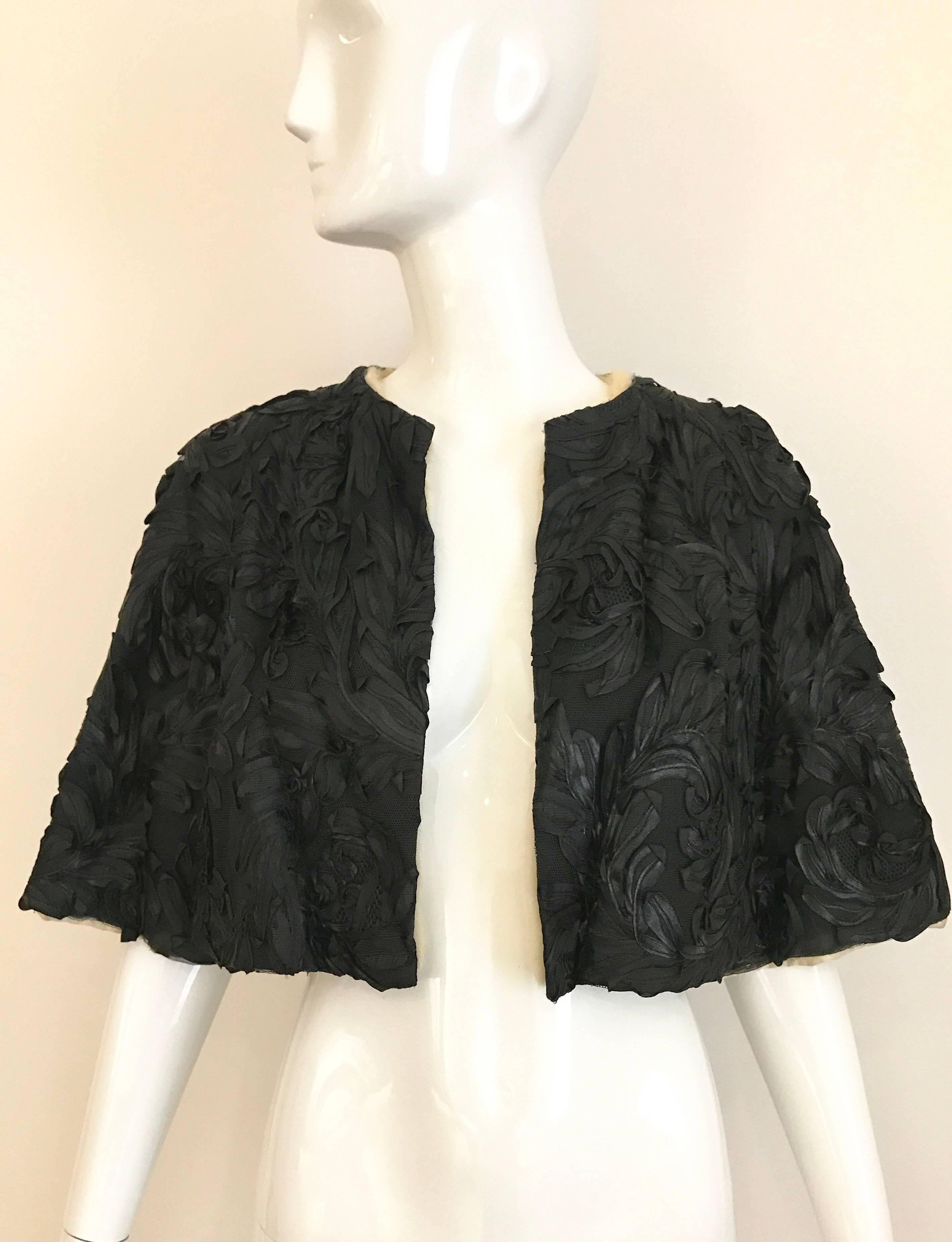 1960s Black  Soutache Strapless  Dress with Cropped Jacket lined in Mink In Good Condition For Sale In Beverly Hills, CA