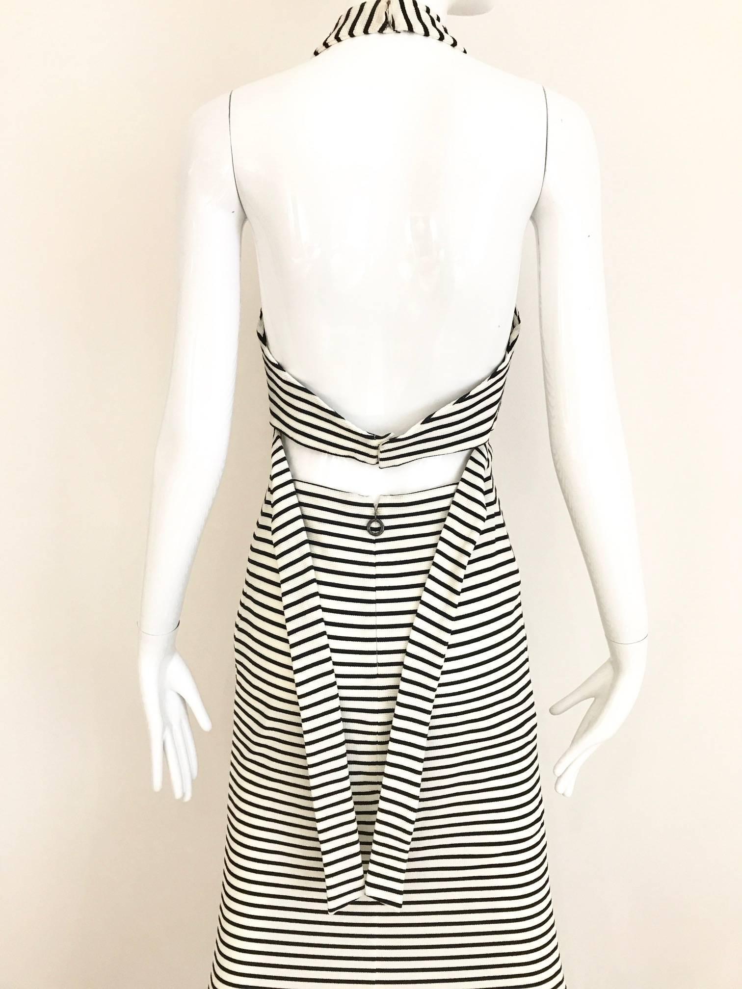 Gray 1990s Karl Lagerfeld Black and White Stripe Knit Halter Summer Dress For Sale