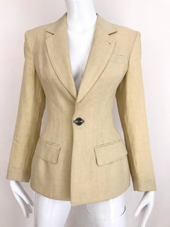 1980s Jean Paul Gaultier Creme Linen Fitted Blazer Jacket