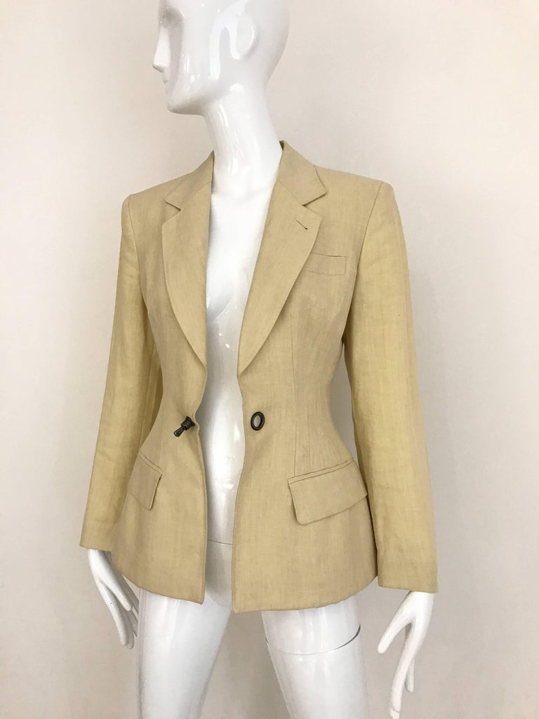 1980s Jean Paul Gaultier Creme Linen Fitted Blazer Jacket at 1stDibs