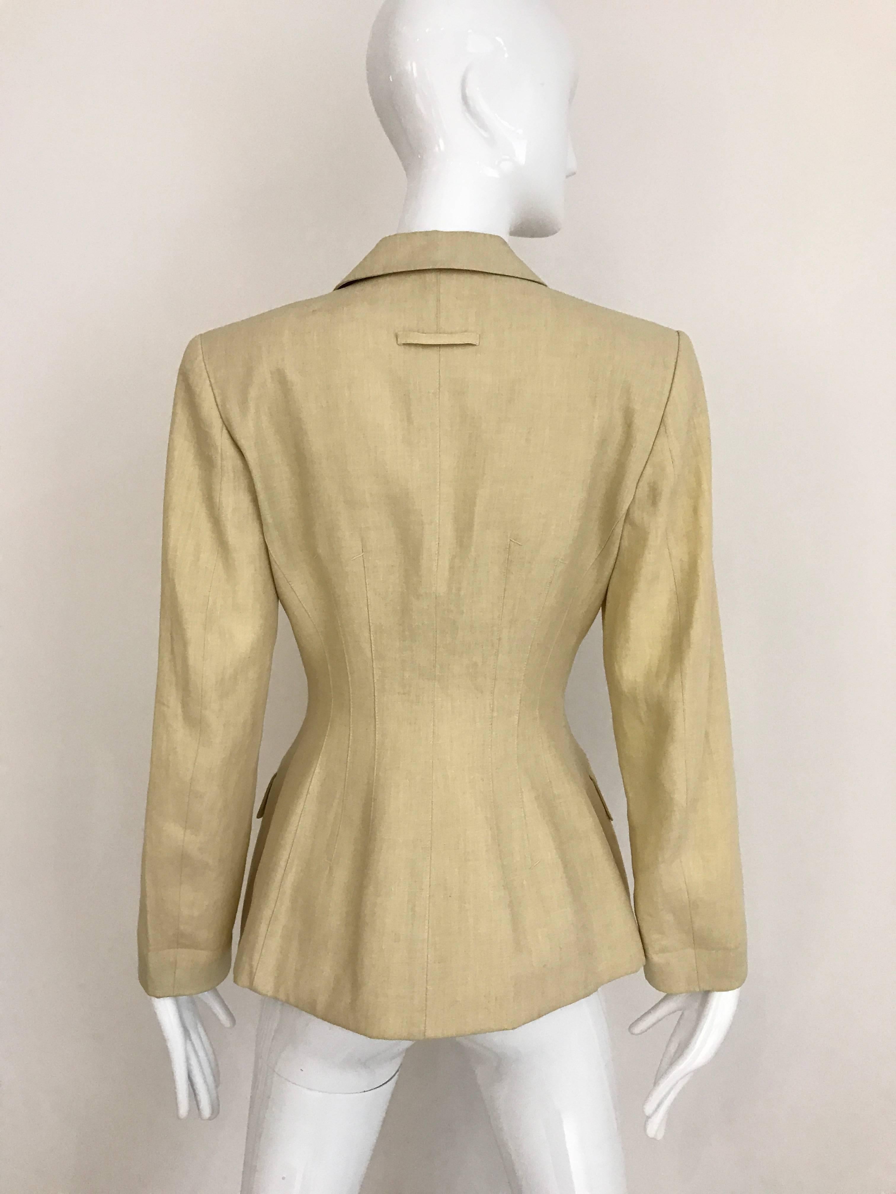 Women's 1980s Jean Paul Gaultier Creme Linen Fitted Blazer Jacket