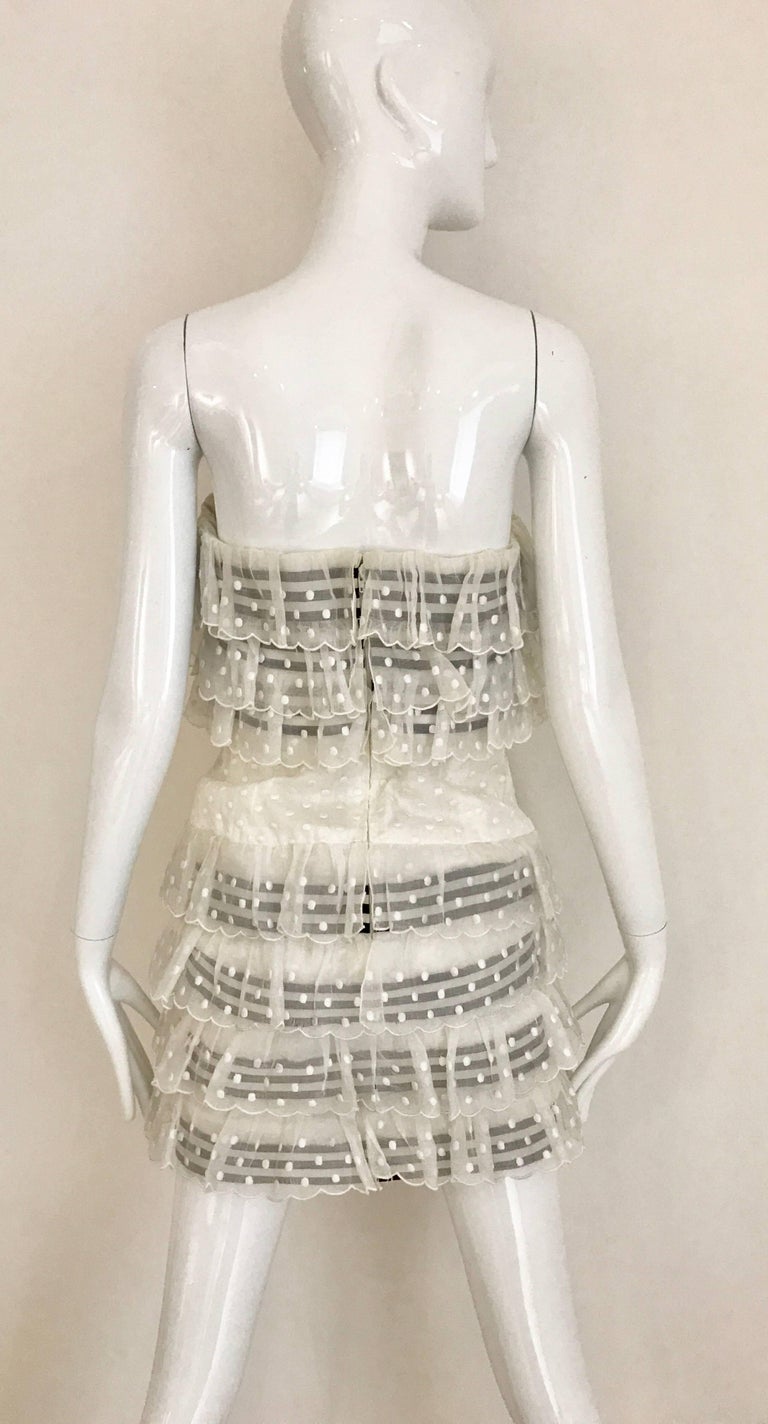 1980s CHANEL White and Black Ribbon Cotton Swissdot Strapless Cocktail Mini dres In Excellent Condition In Beverly Hills, CA