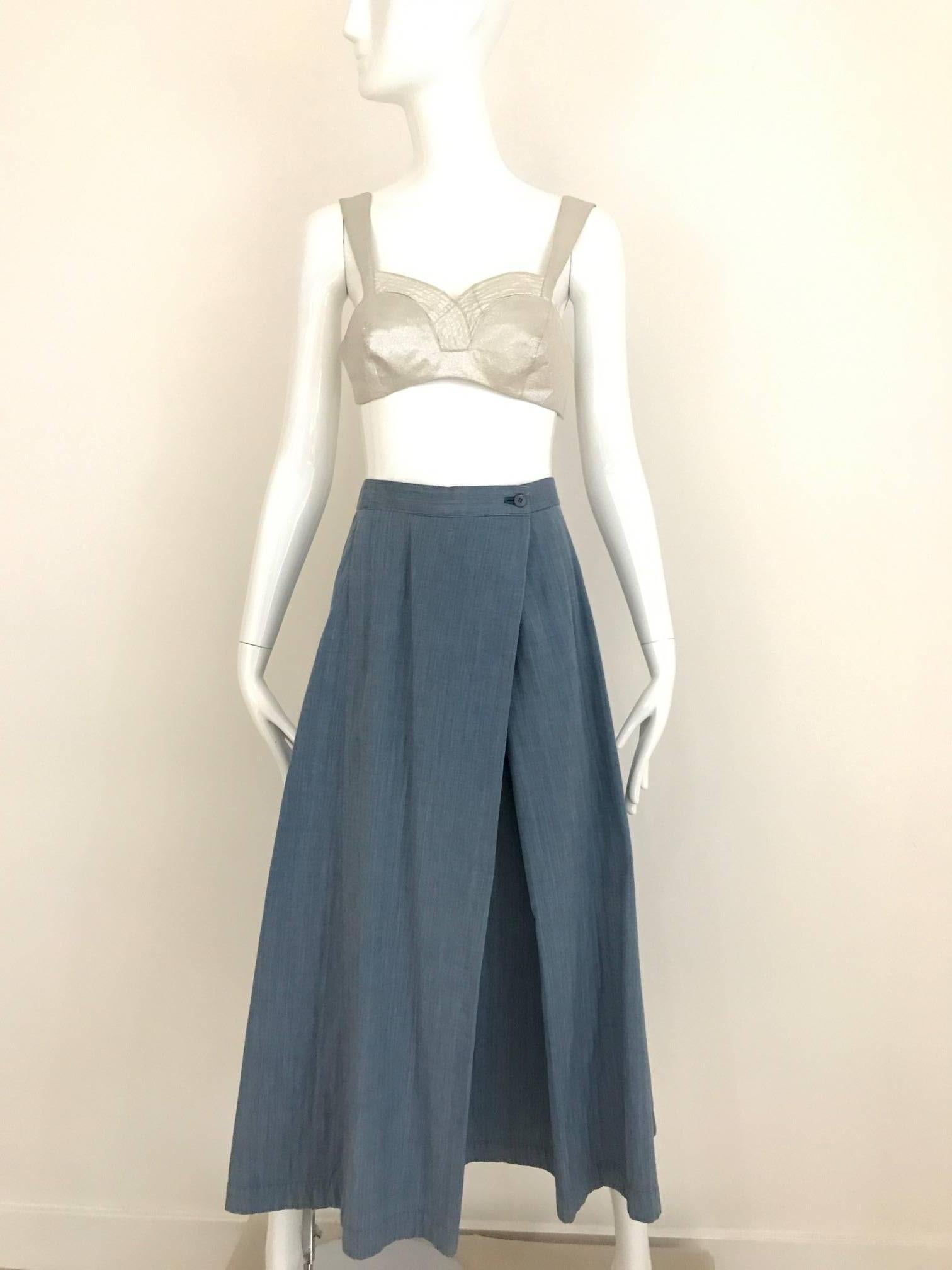 Vintage 1990s ISSEY MIYAKE Light Blue Denim  Faux Wrap Skirt  In Good Condition In Beverly Hills, CA