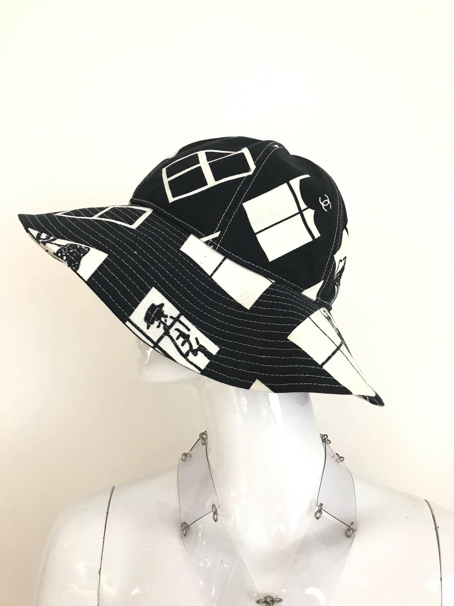 Gray Vintage CHANEL Black and White COCO print Cotton Hat