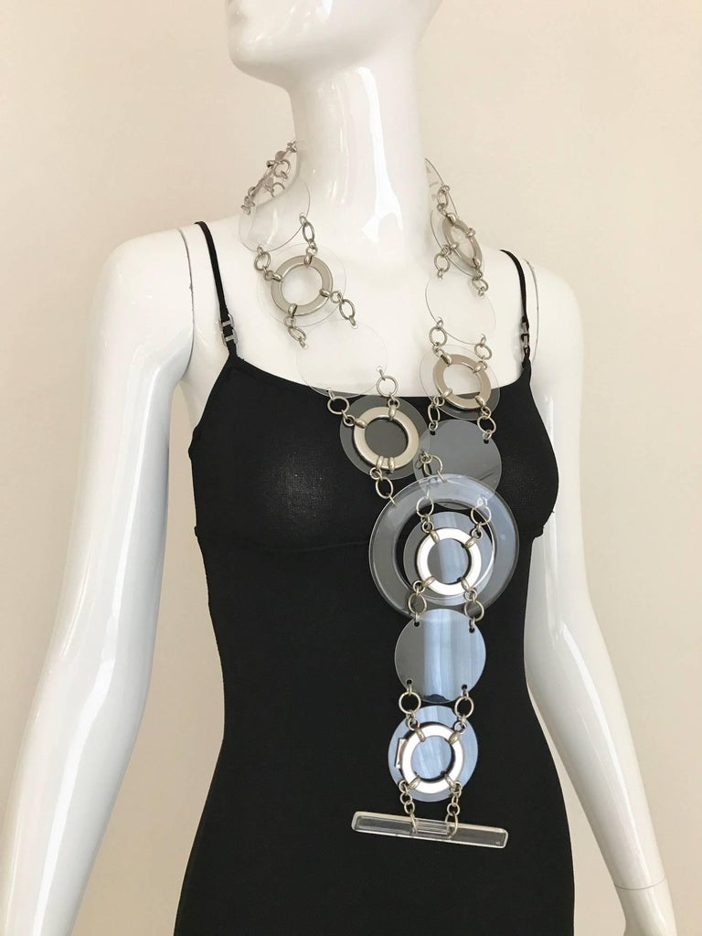 Gray Vintage Paco Rabanne Clear Lucite Ring Necklace / Belt