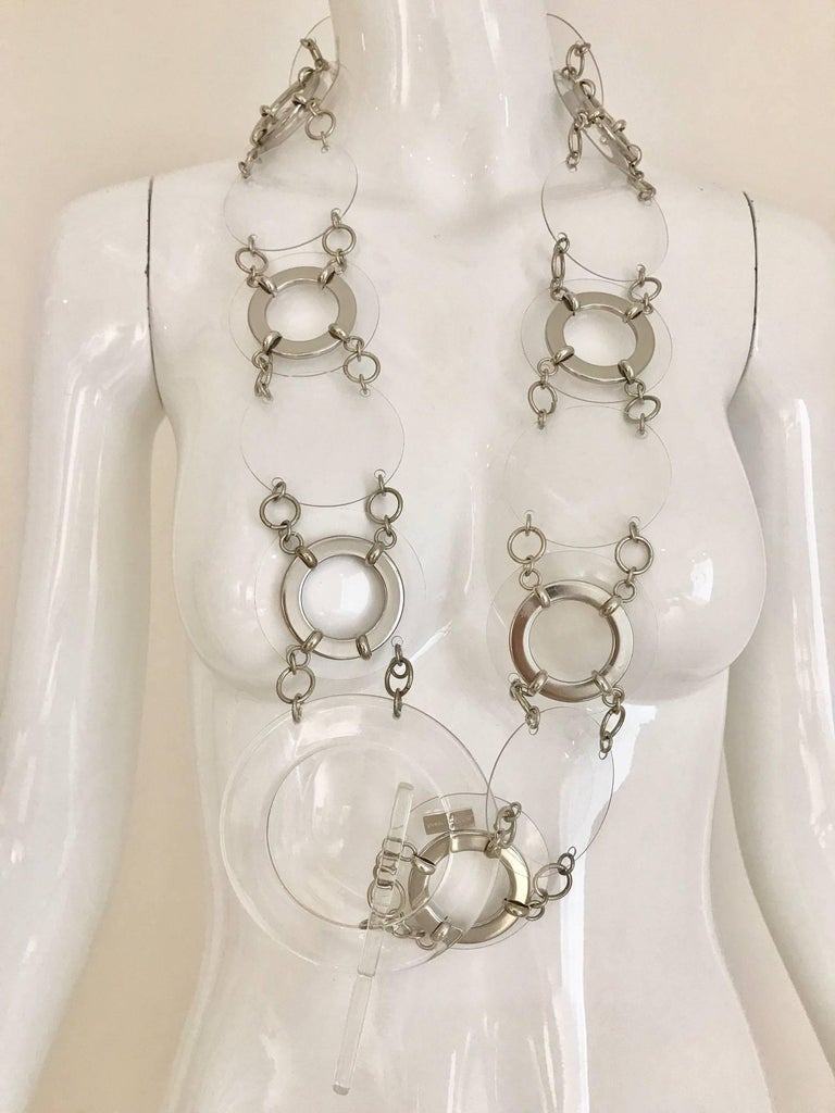 Vintage Paco Rabanne Clear Lucite Ring Necklace / Belt In Excellent Condition In Beverly Hills, CA