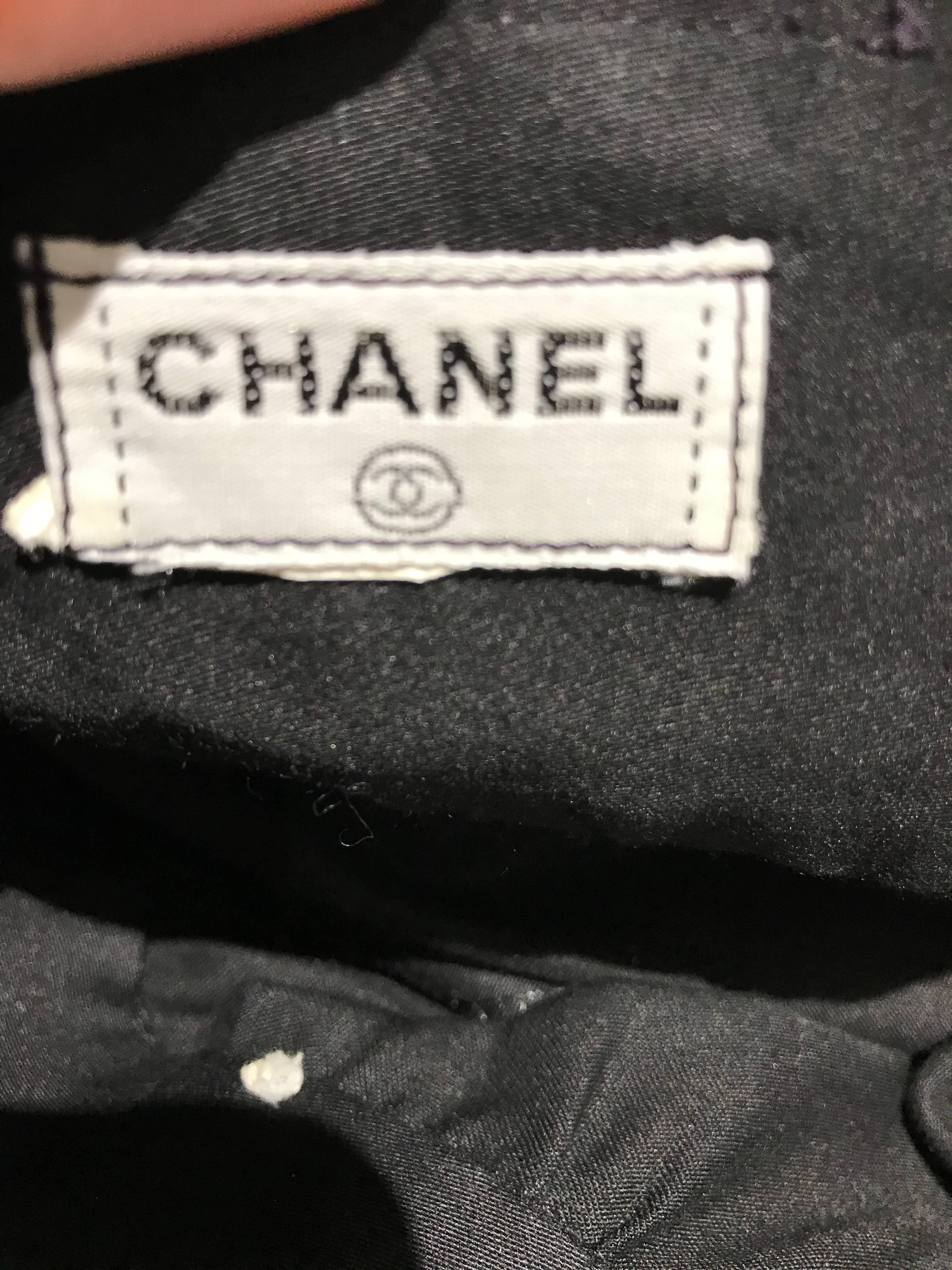 1970s CHANEL Black Cotton Skirt with Chanel Gold Button 2