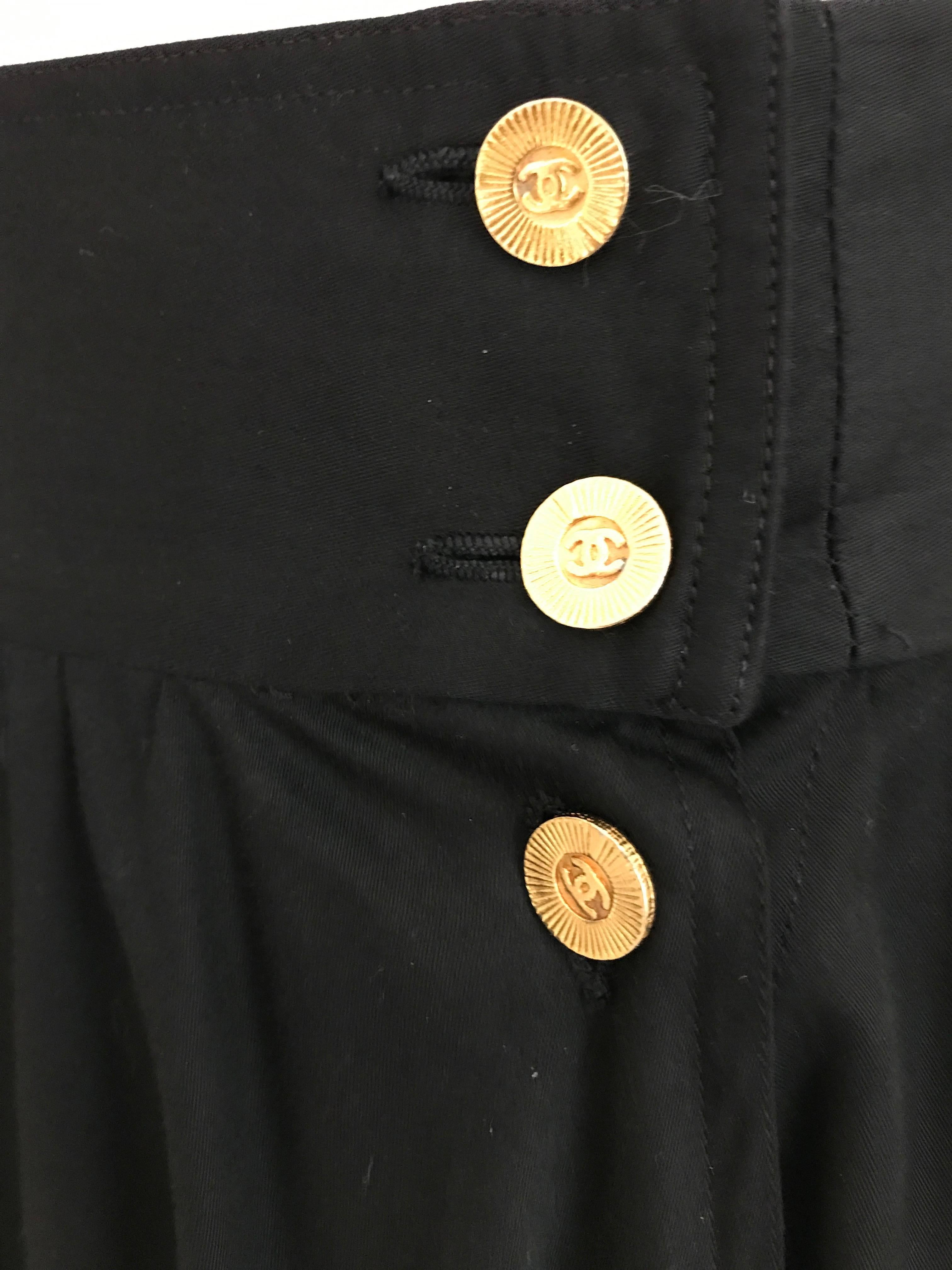 1970s CHANEL Black Cotton Skirt with Chanel Gold Button 1