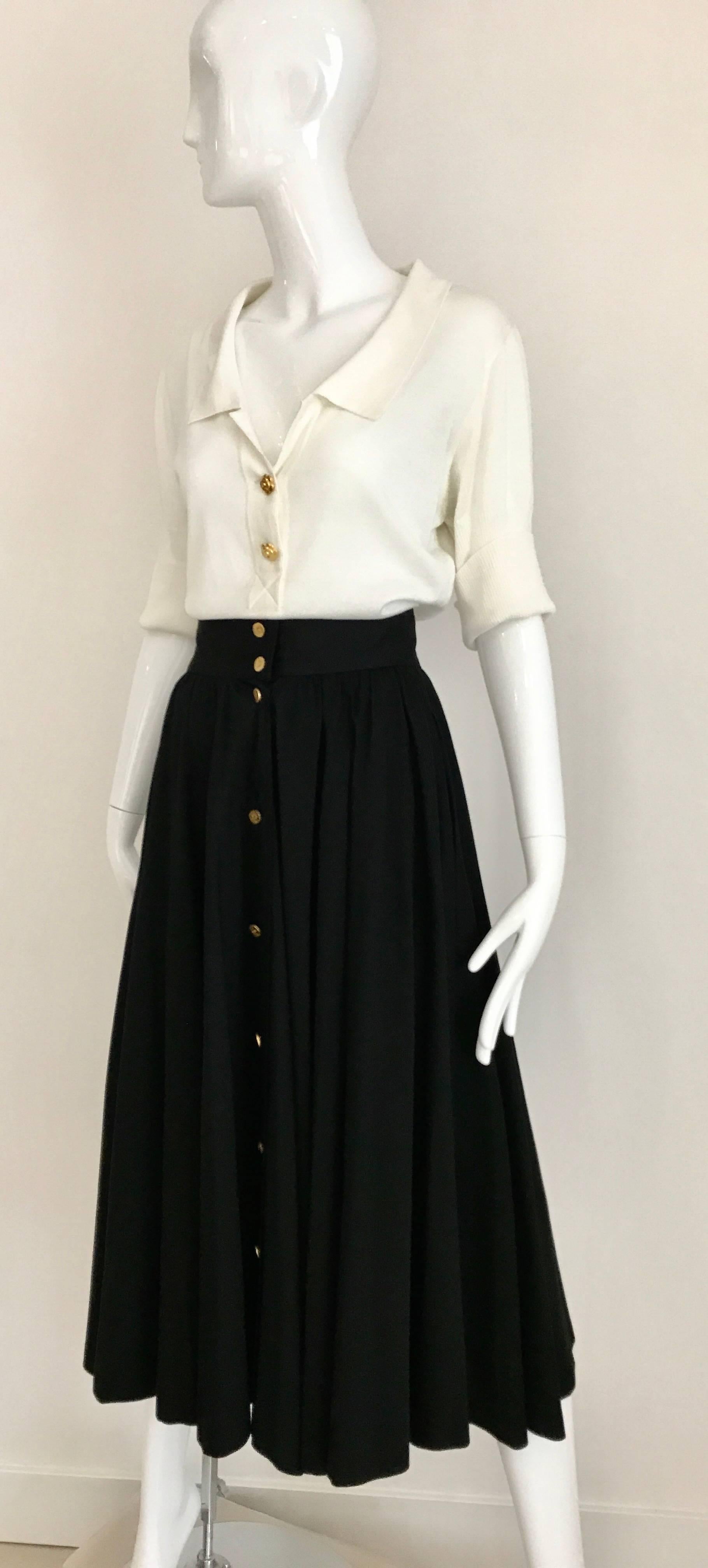 Women's 1970s CHANEL Black Cotton Skirt with Chanel Gold Button