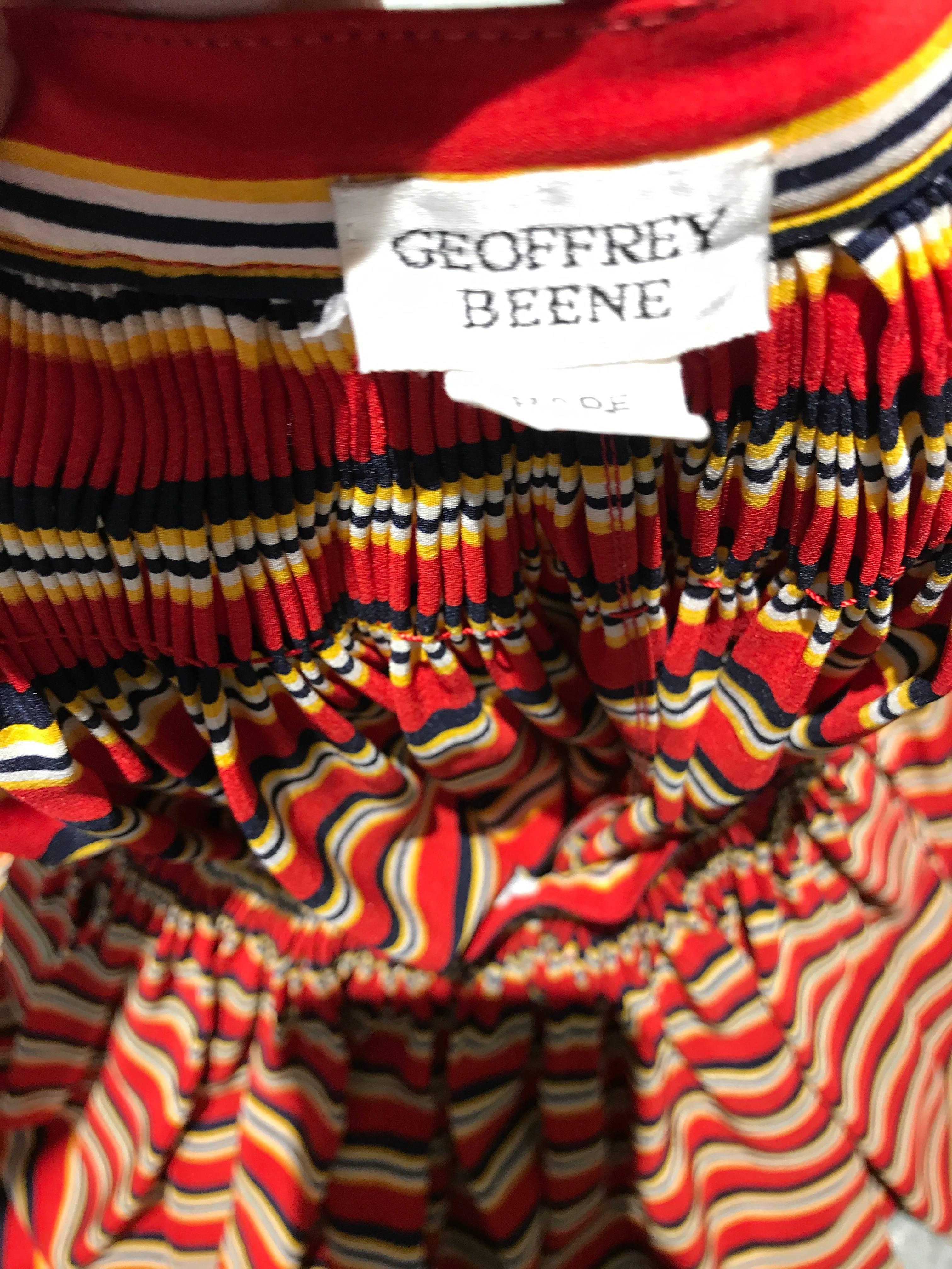 1970s Vintage GEOFFREY BEENE Red, Black and Orange Striped Silk Blouse and Skirt 1